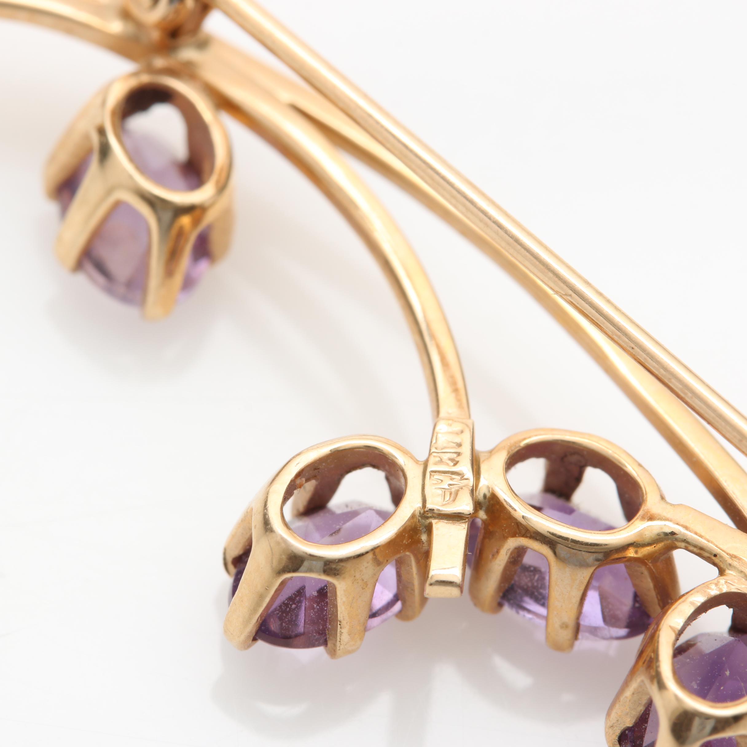 14K Yellow Gold Amethyst Brooch