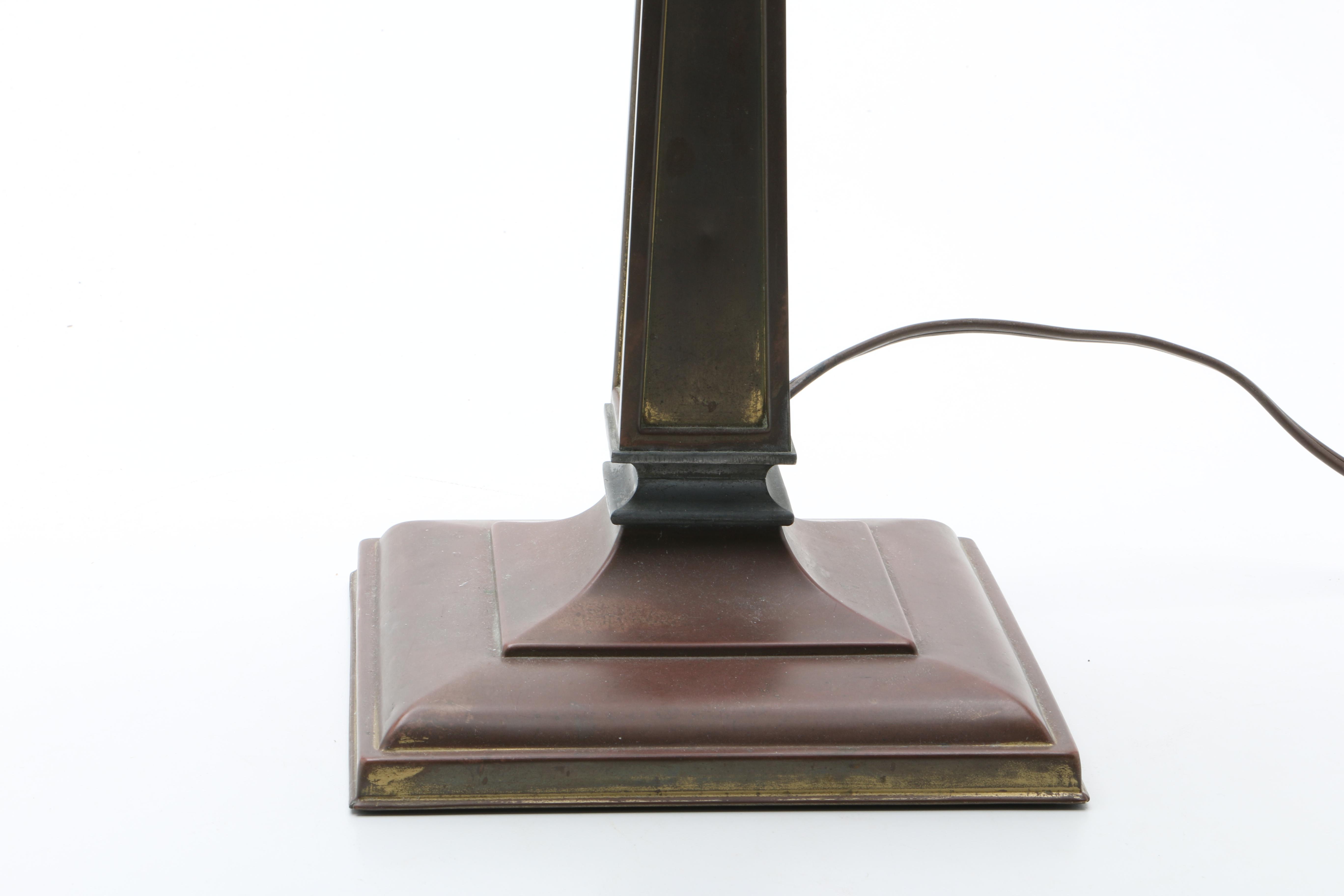 Vintage Emeralite Bankers Desk Lamp with Etched Green Glass Shade