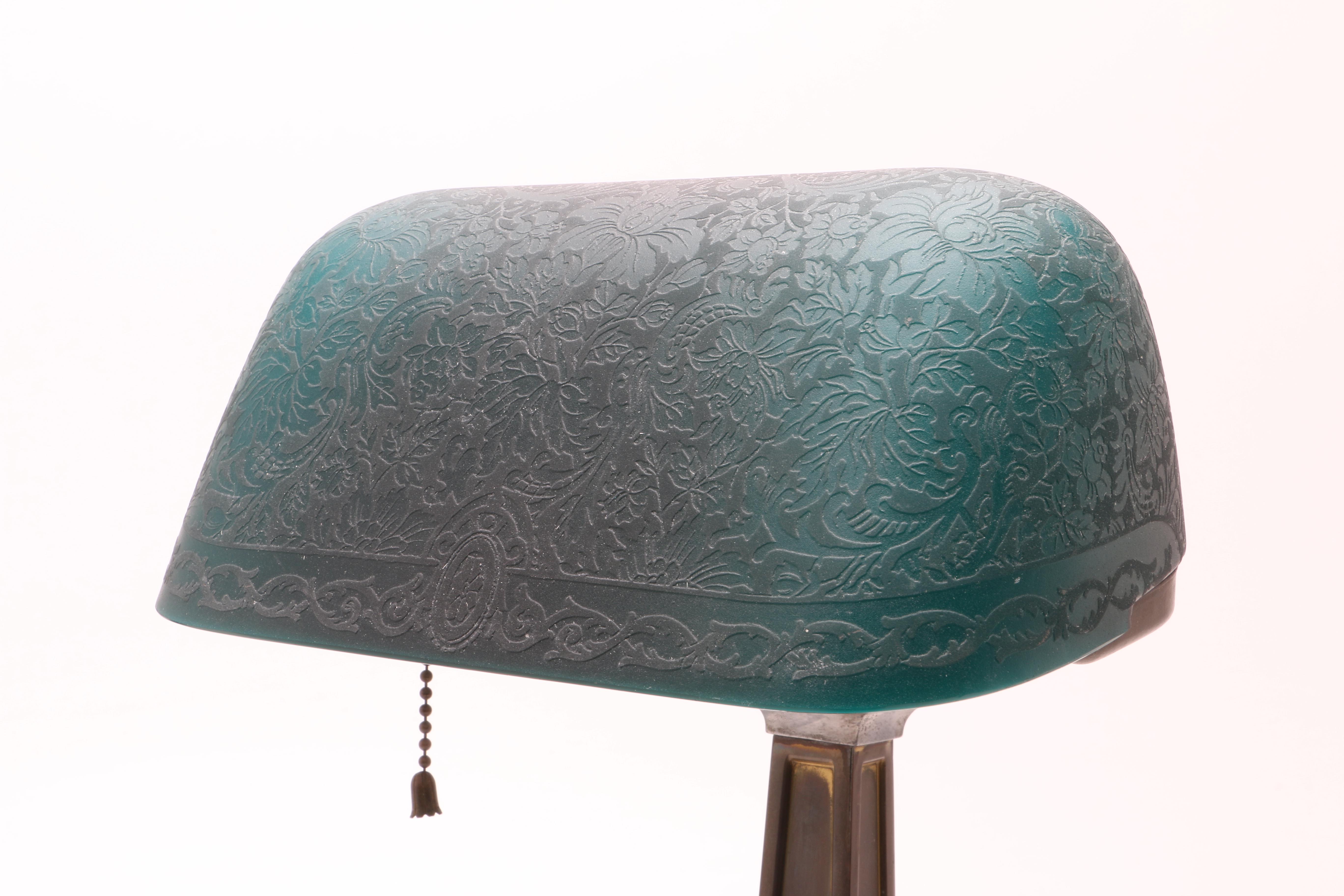 Vintage Emeralite Bankers Desk Lamp with Etched Green Glass Shade