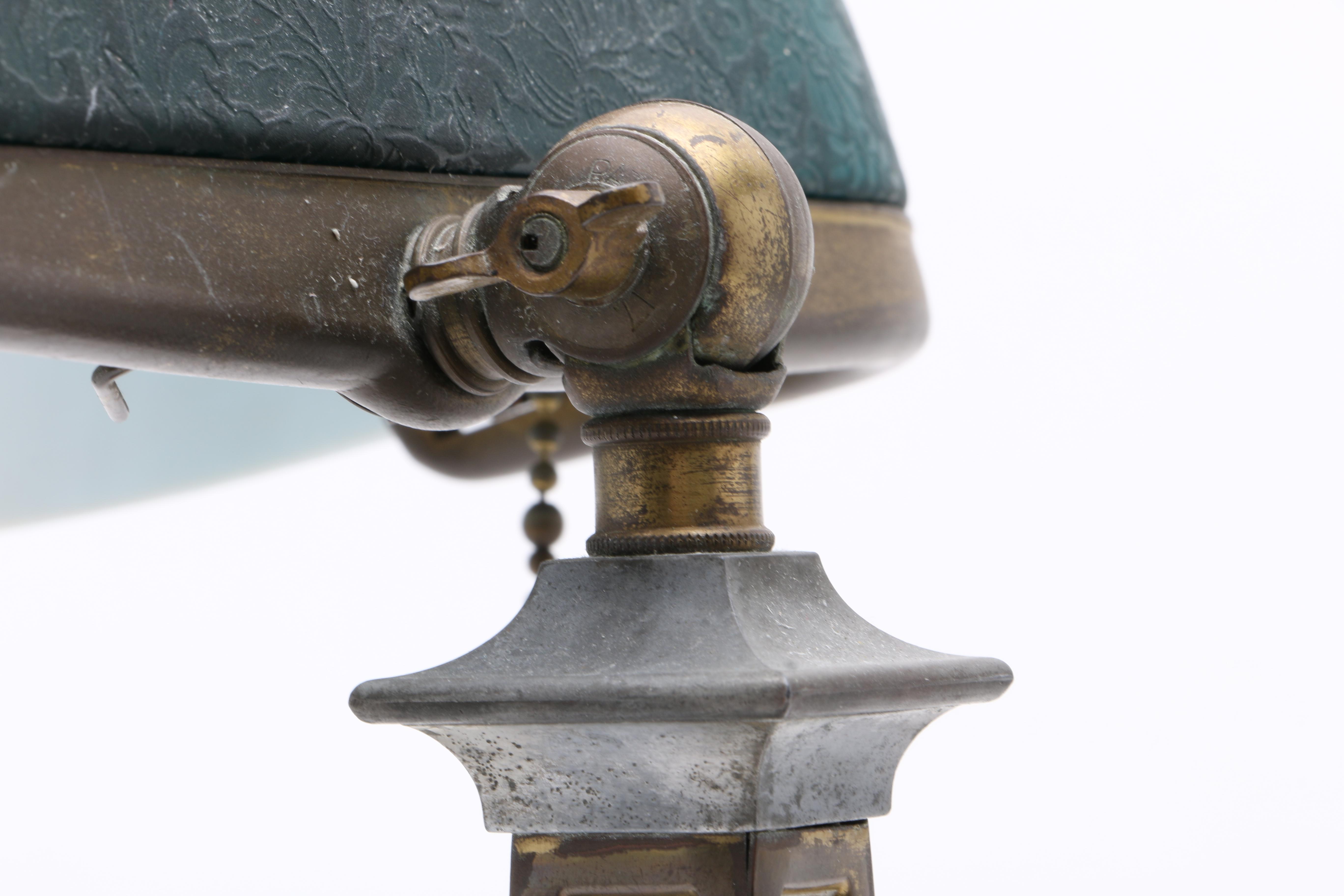 Vintage Emeralite Bankers Desk Lamp with Etched Green Glass Shade