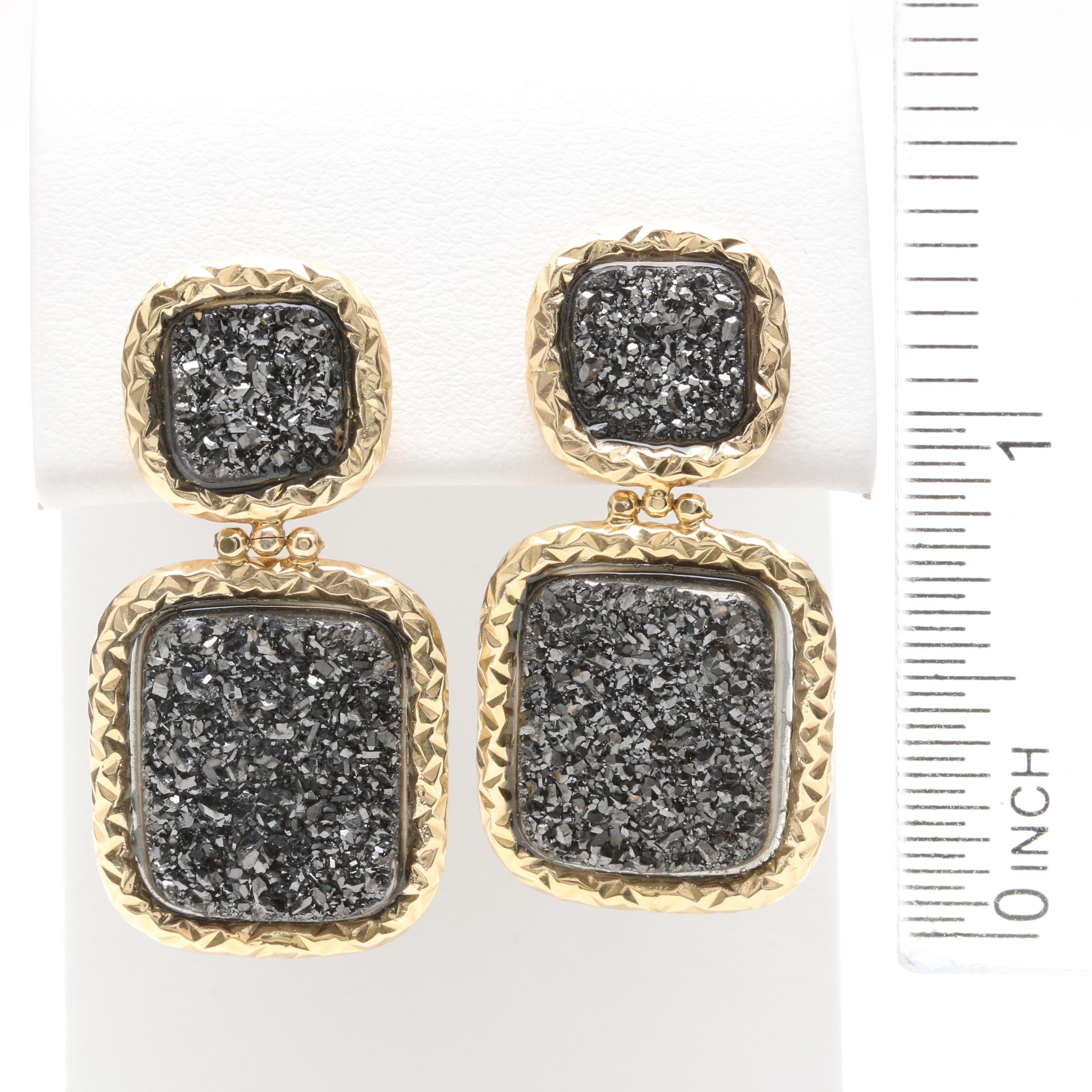 14K Yellow Gold Druzy Earrings