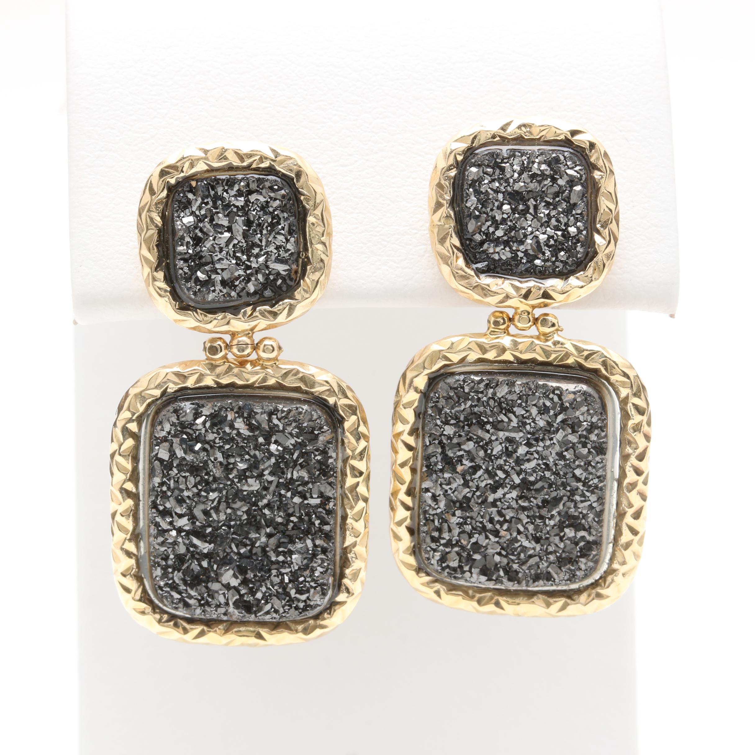 14K Yellow Gold Druzy Earrings