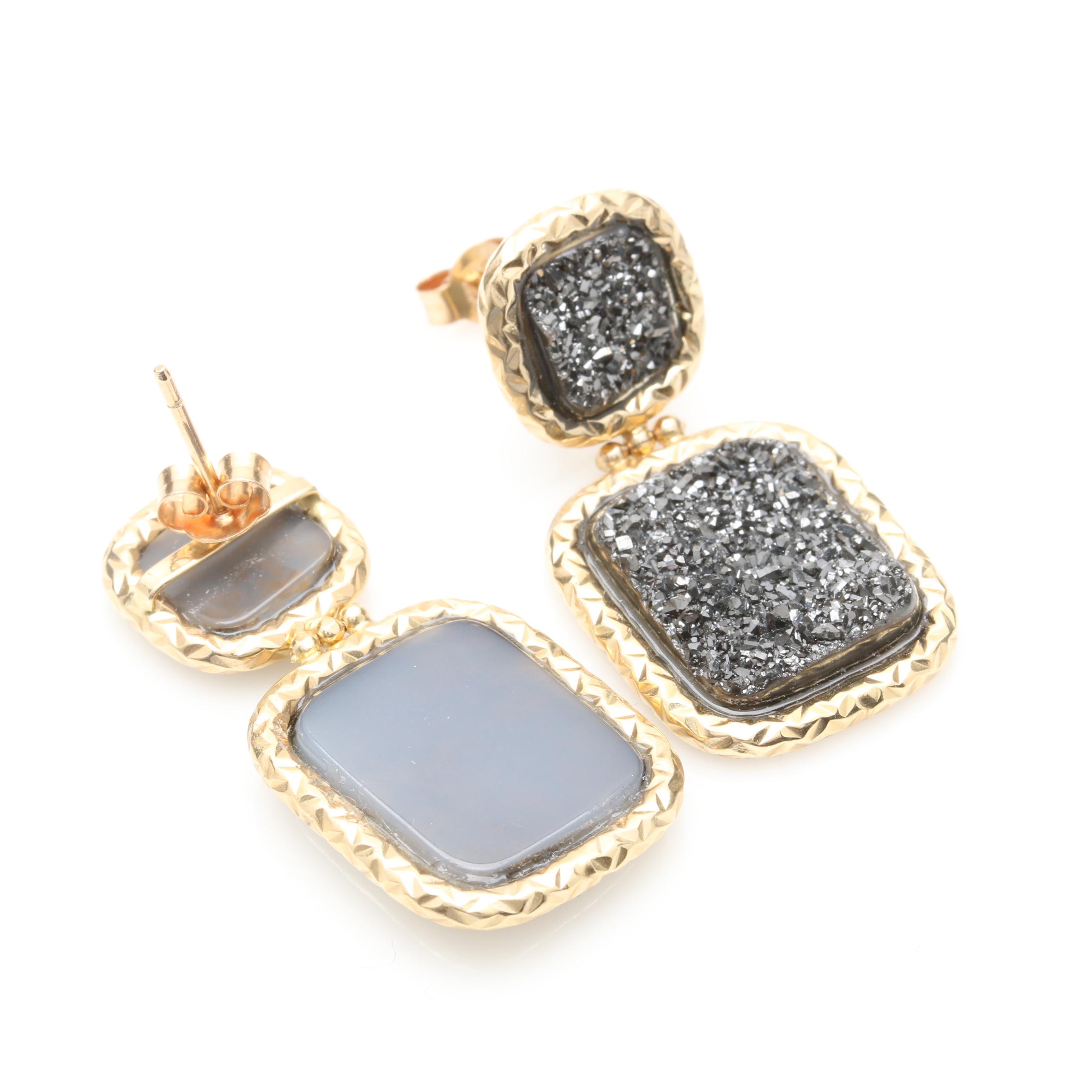 14K Yellow Gold Druzy Earrings