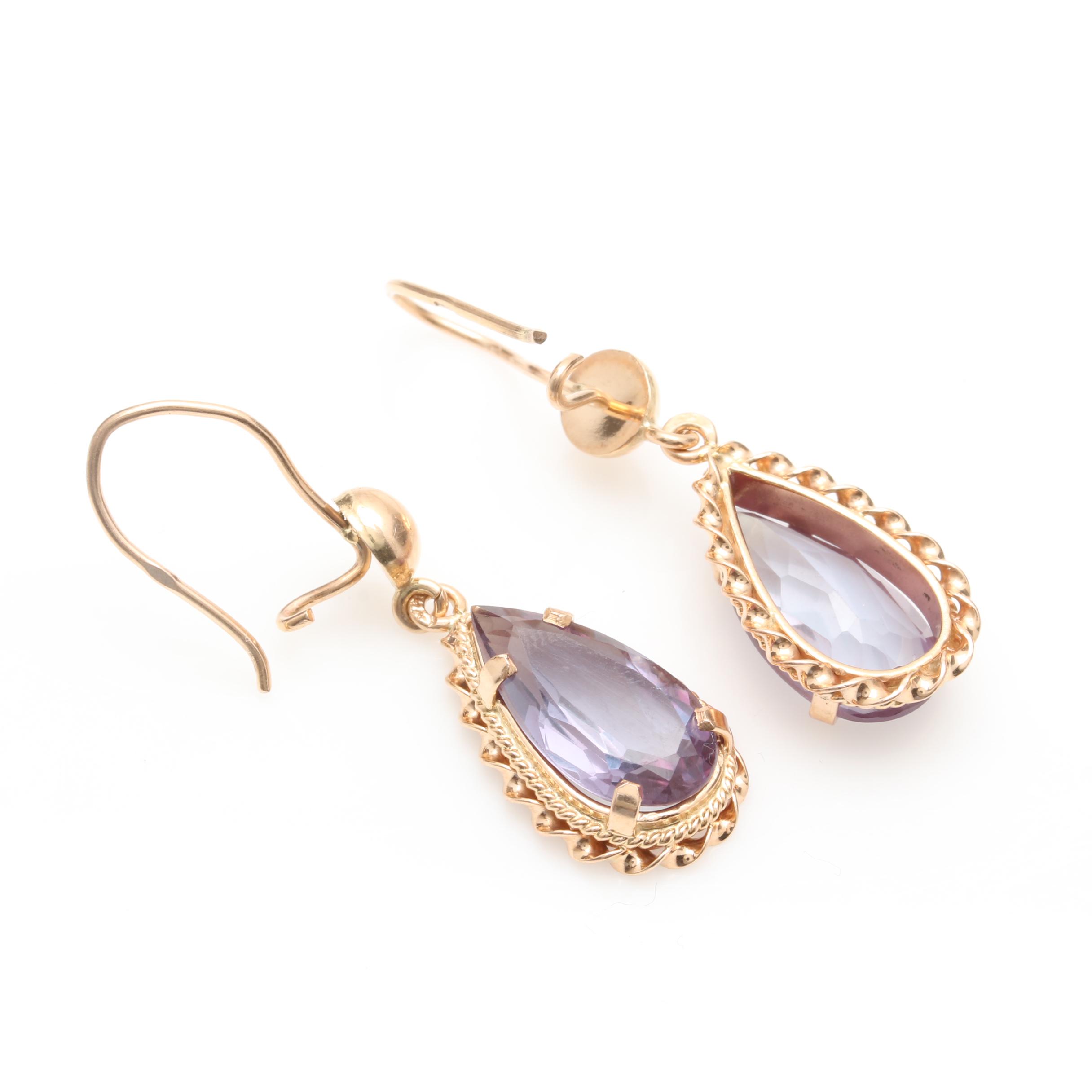 14K Yellow Gold Synthetic Color Change Sapphire Earrings