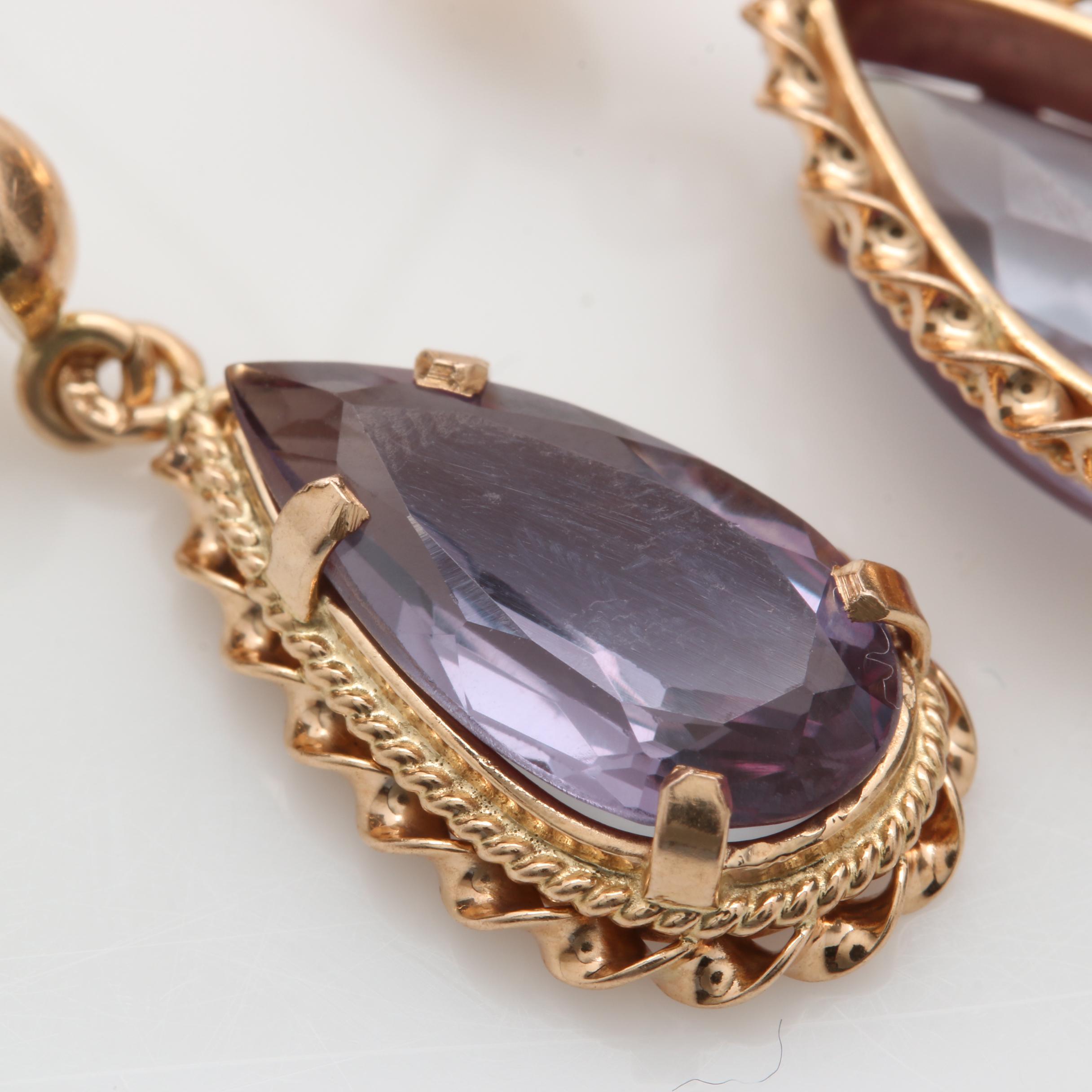 14K Yellow Gold Synthetic Color Change Sapphire Earrings