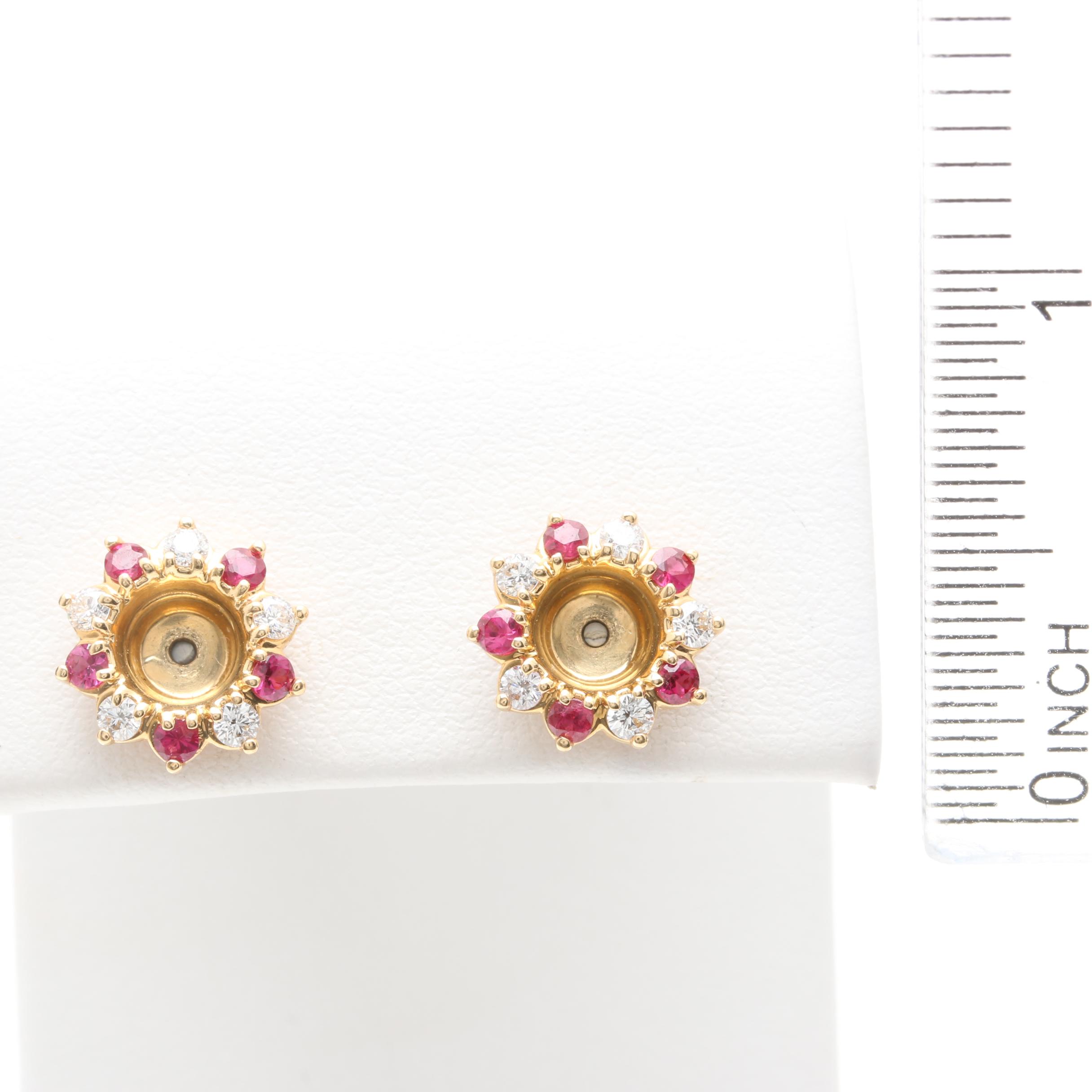 Jabel 18K Yellow Gold Diamond and Ruby Earring Jackets