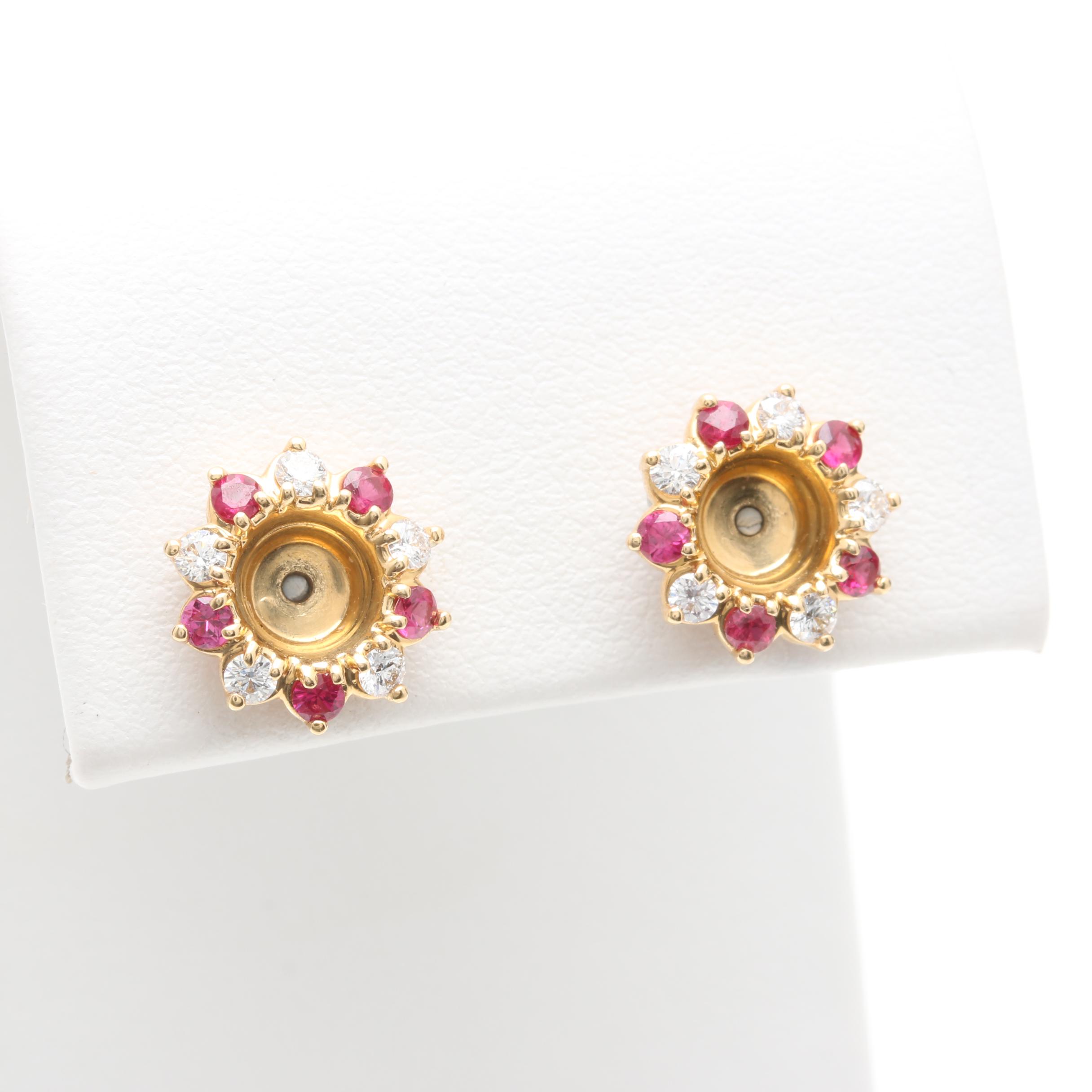 Jabel 18K Yellow Gold Diamond and Ruby Earring Jackets