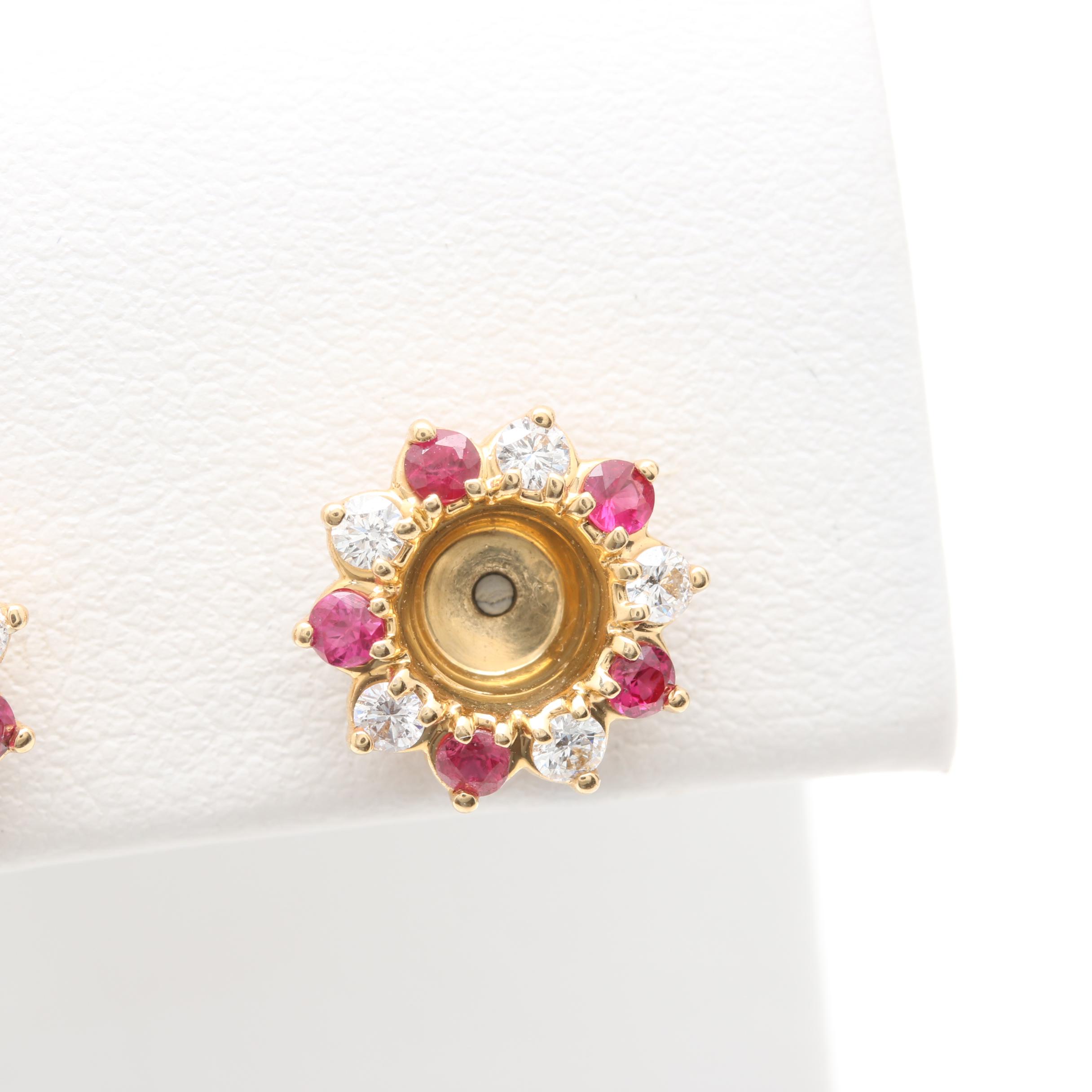 Jabel 18K Yellow Gold Diamond and Ruby Earring Jackets