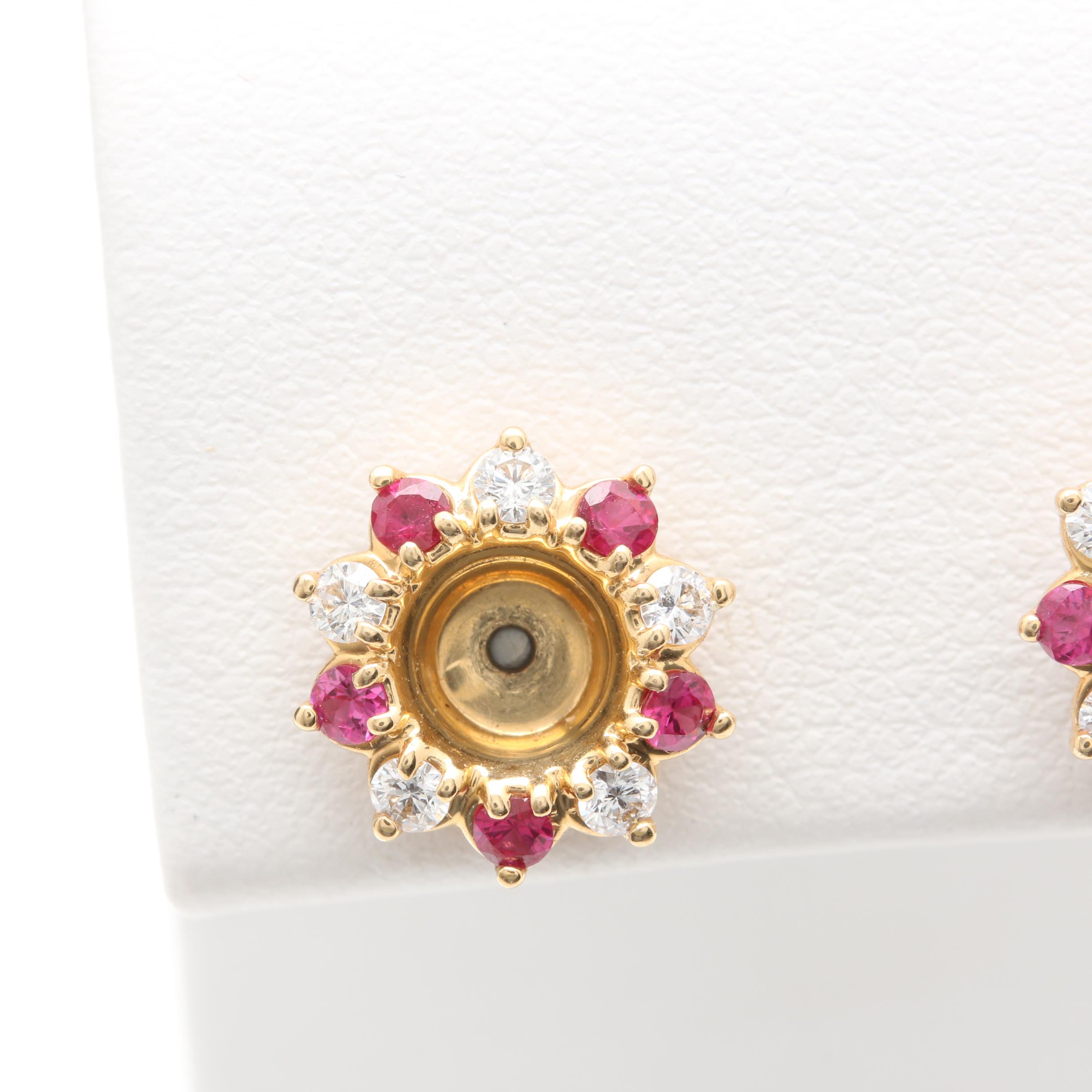 Jabel 18K Yellow Gold Diamond and Ruby Earring Jackets