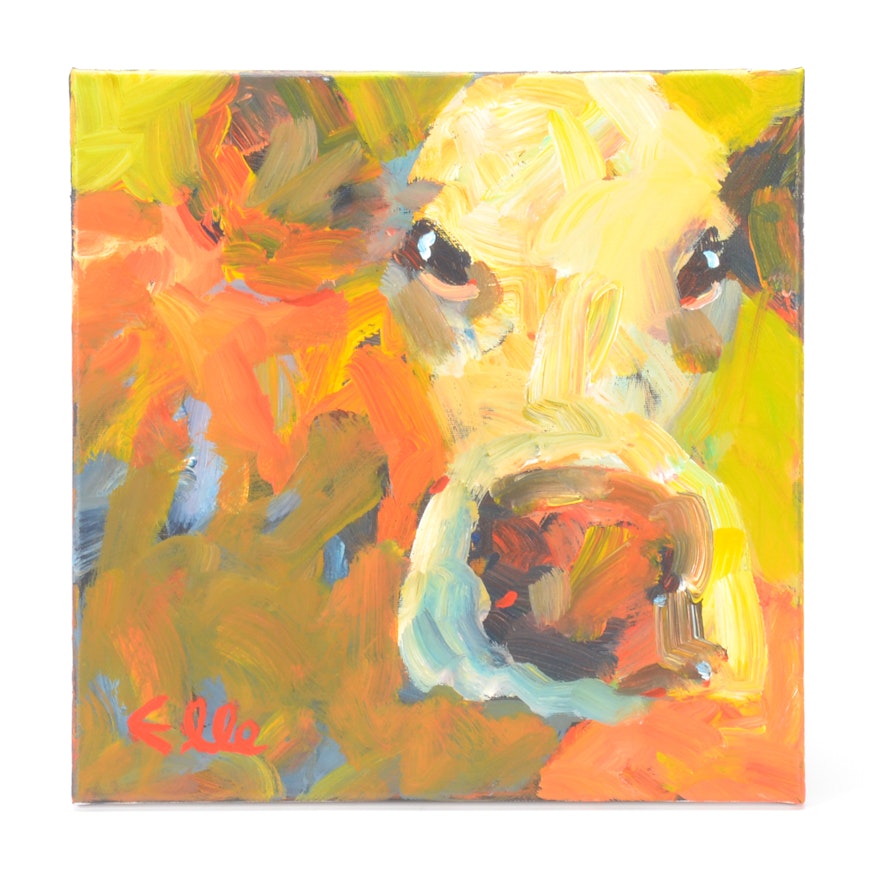 Elle Raines Original Acrylic Painting on Canvas of a Cow