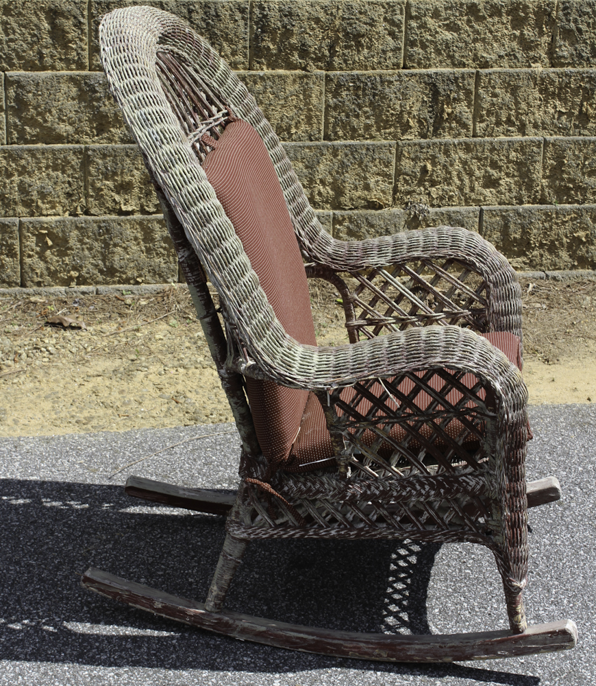 Vintage Wicker Rocking Chair with Cushions