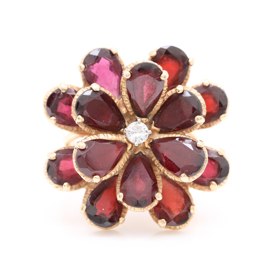 14K Yellow Gold Garnet and Diamond Ring