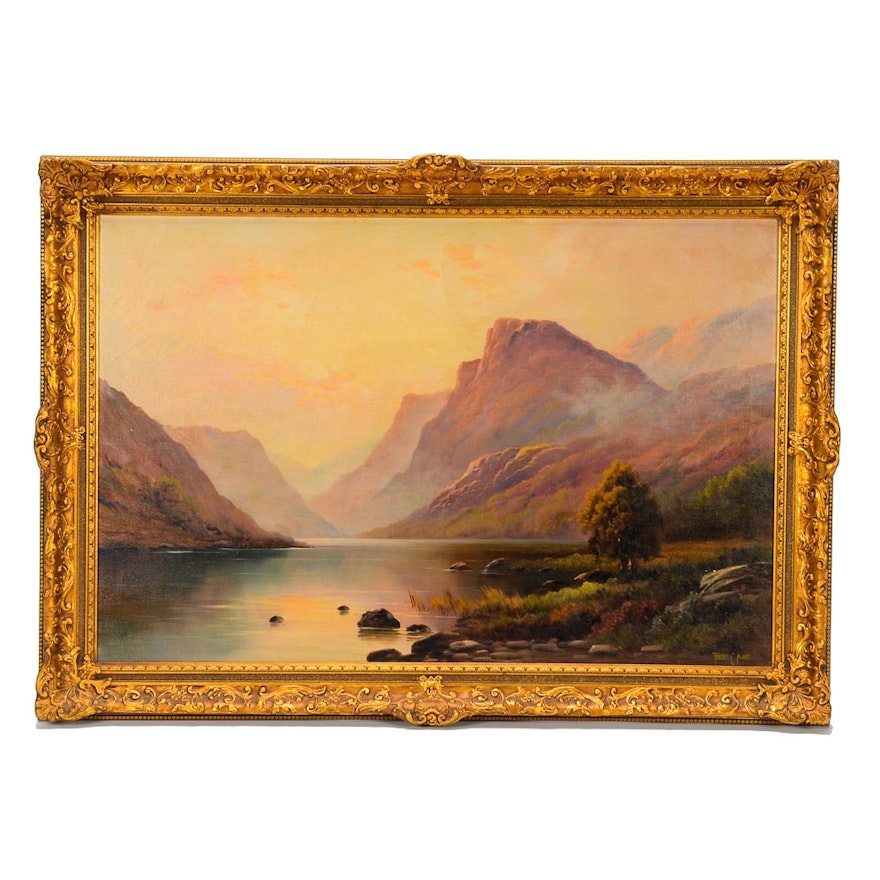 Thomas C. Blake Oil Painting on Canvas "A Highland Sunset"