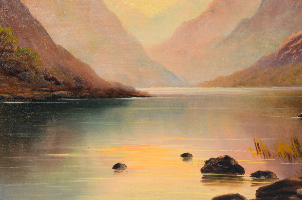 Thomas C. Blake Oil Painting on Canvas "A Highland Sunset"