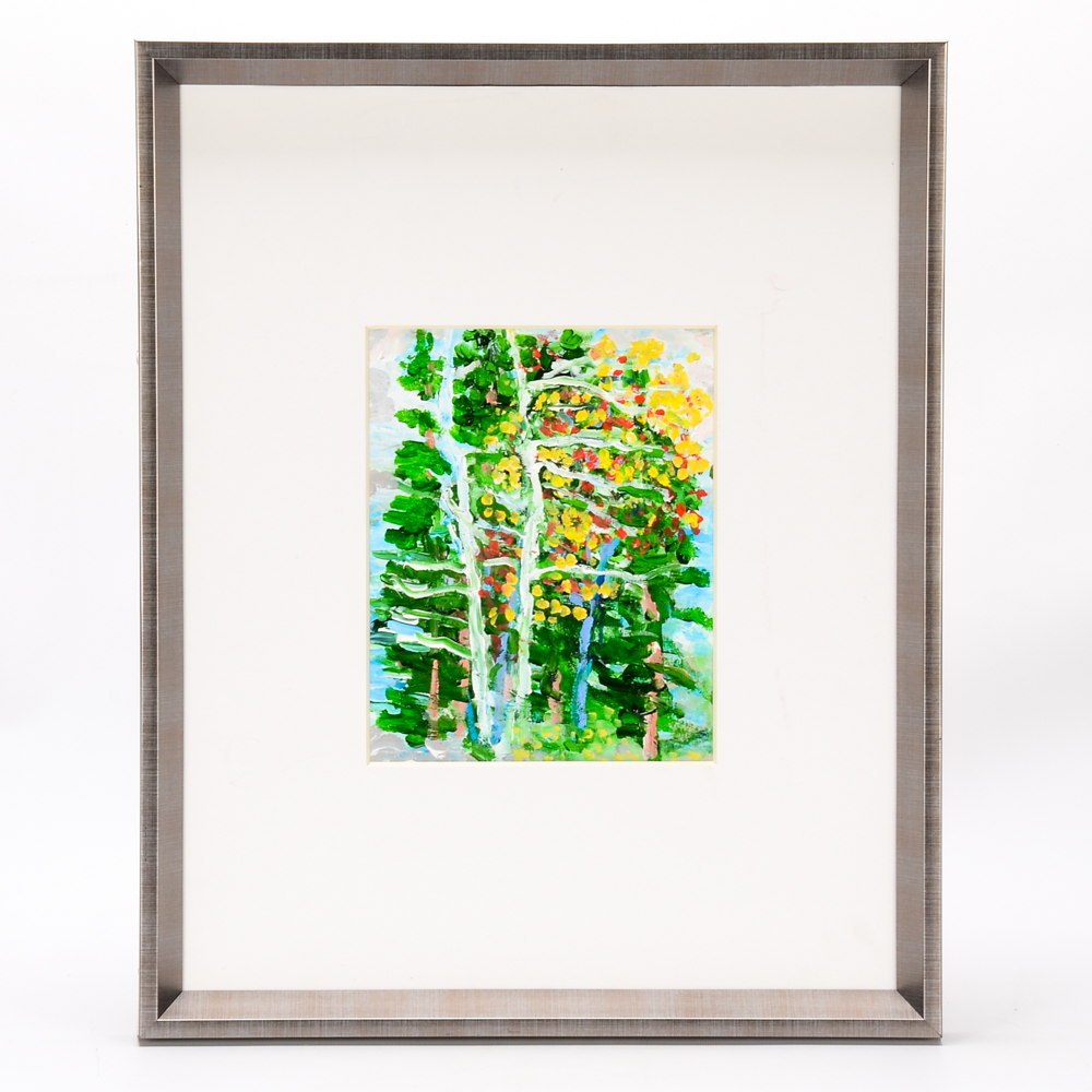 Will Becker Acrylic Painting on Paper "Trees on the Edge of the Lake"