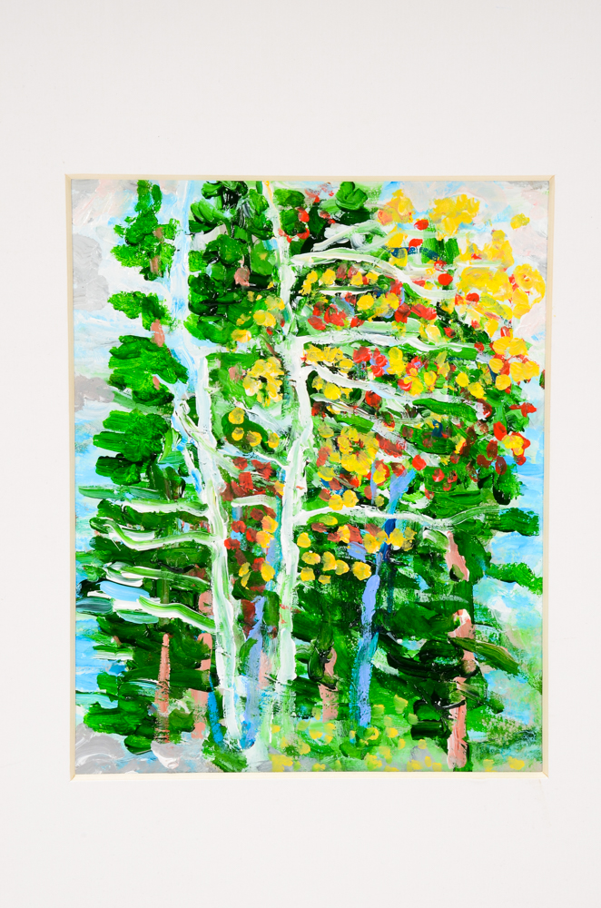 Will Becker Acrylic Painting on Paper "Trees on the Edge of the Lake"