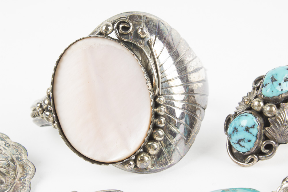 Southwestern Style Sterling Silver and 950 Silver Jewelry Featuring Turquoise