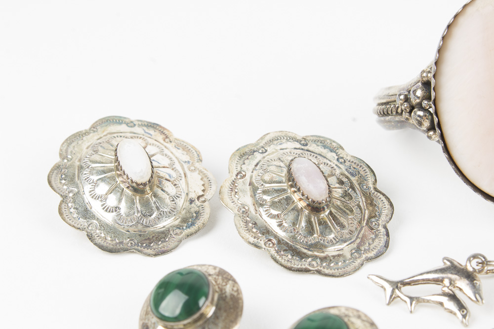 Southwestern Style Sterling Silver and 950 Silver Jewelry Featuring Turquoise