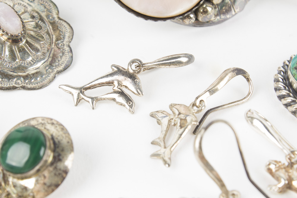 Southwestern Style Sterling Silver and 950 Silver Jewelry Featuring Turquoise