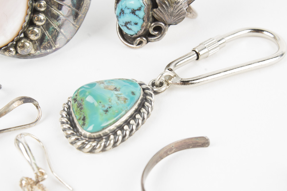 Southwestern Style Sterling Silver and 950 Silver Jewelry Featuring Turquoise