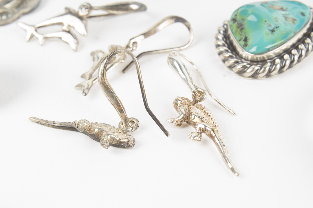 Southwestern Style Sterling Silver and 950 Silver Jewelry Featuring Turquoise