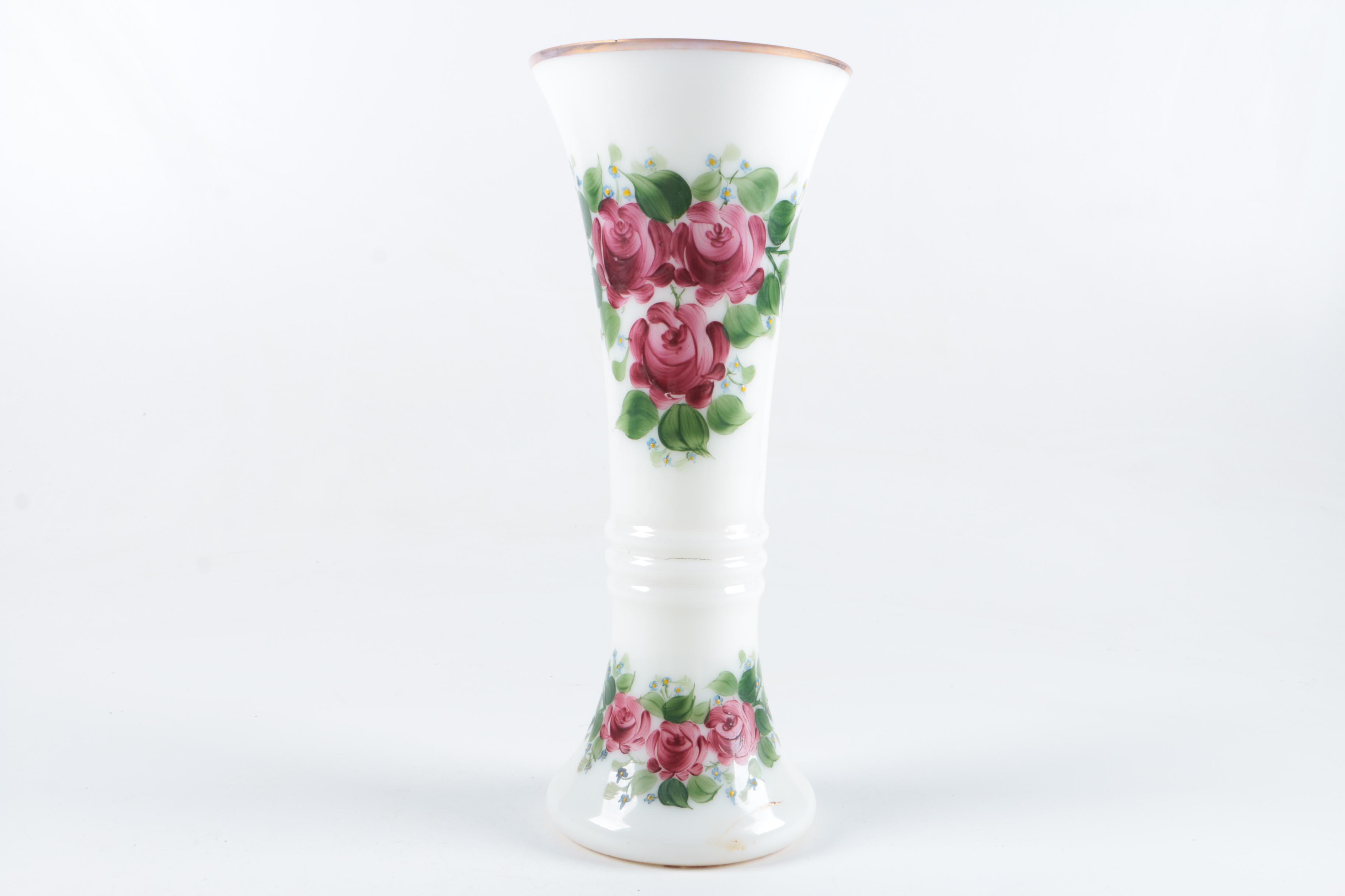 Rainbow Brand Floral Motif White Glass Vase