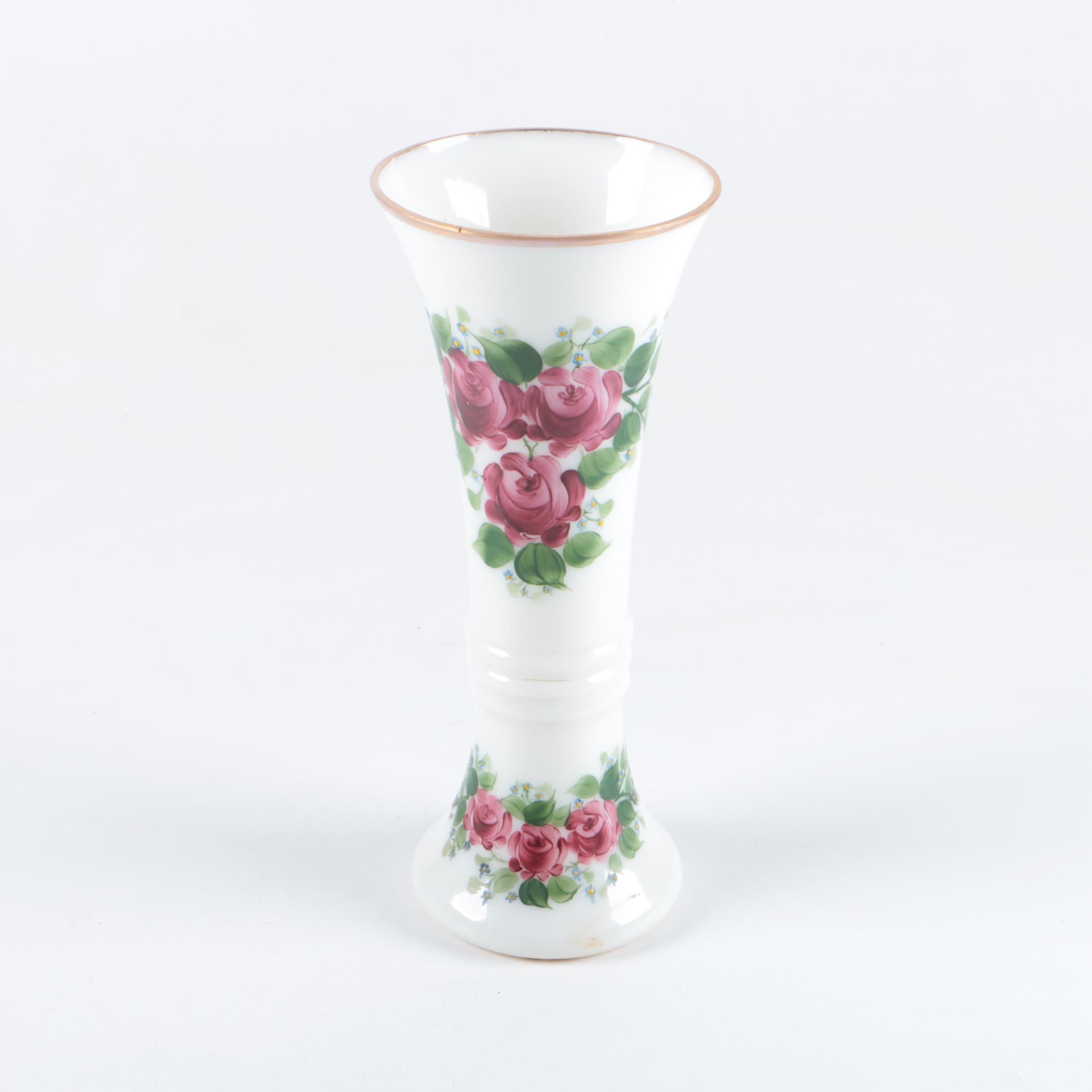 Rainbow Brand Floral Motif White Glass Vase