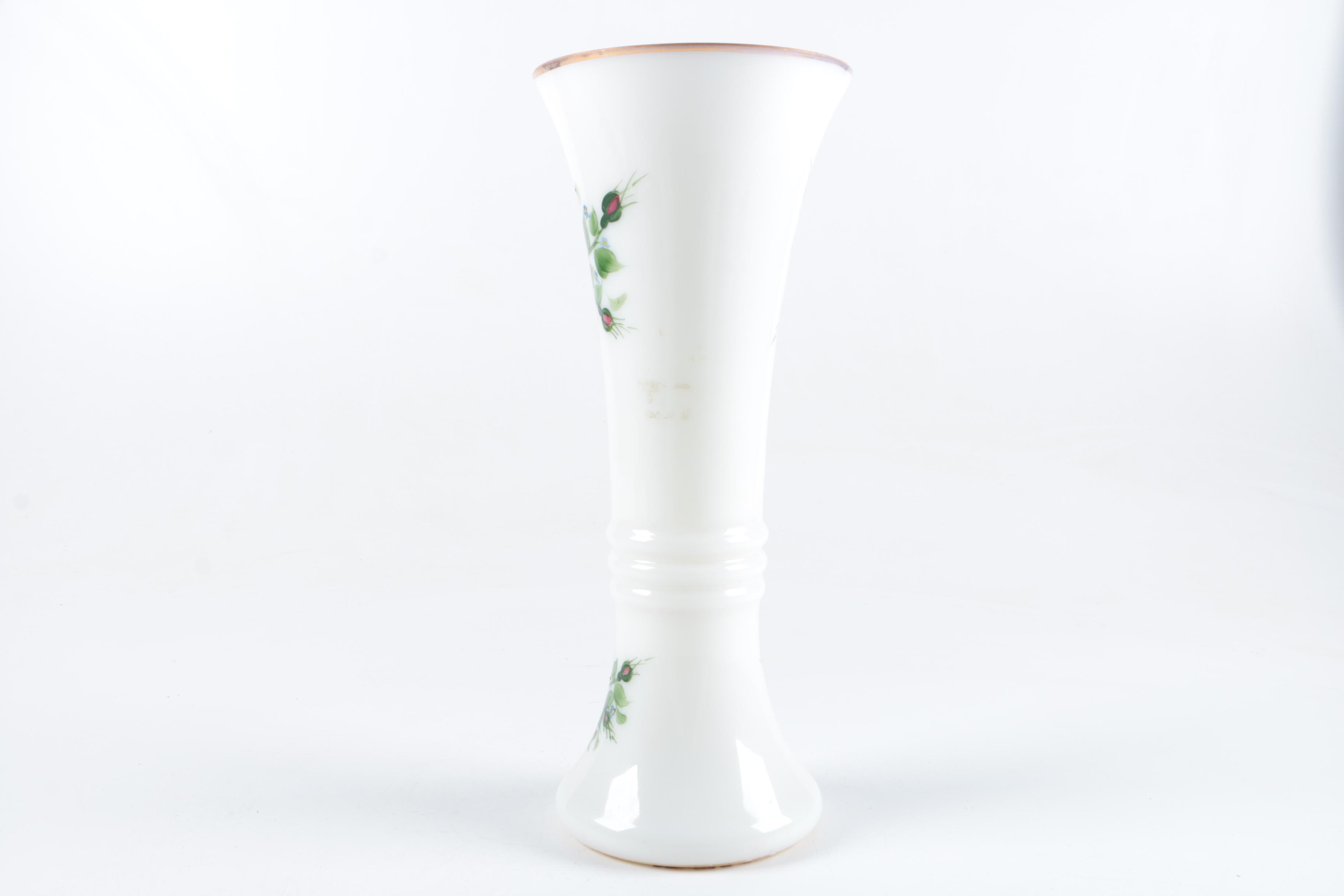 Rainbow Brand Floral Motif White Glass Vase
