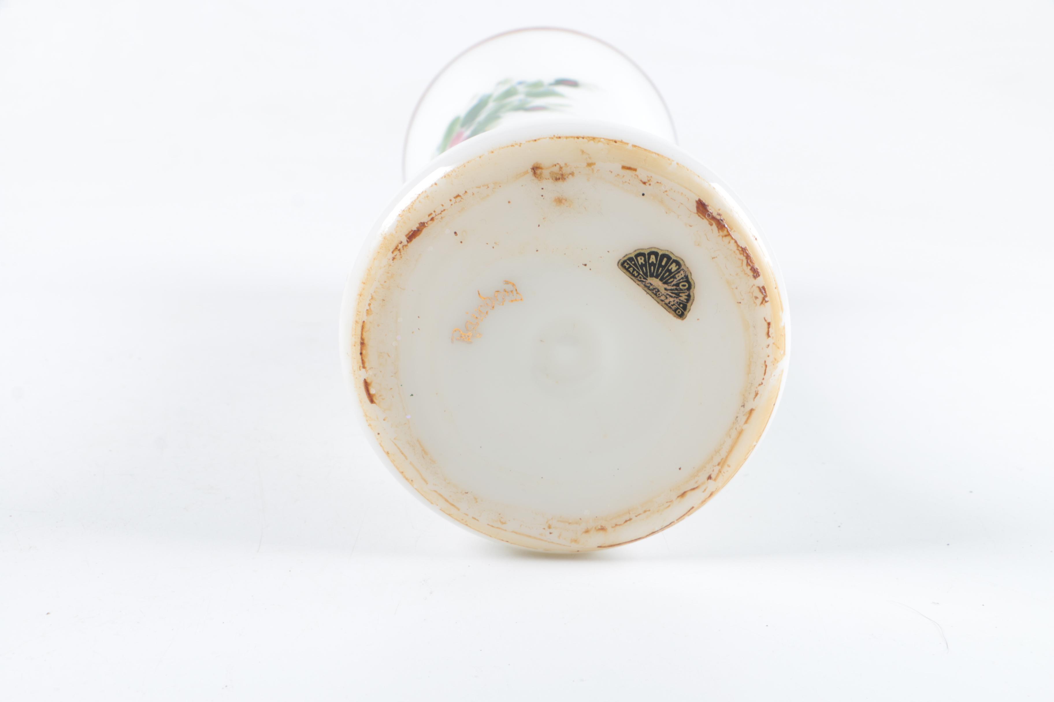 Rainbow Brand Floral Motif White Glass Vase