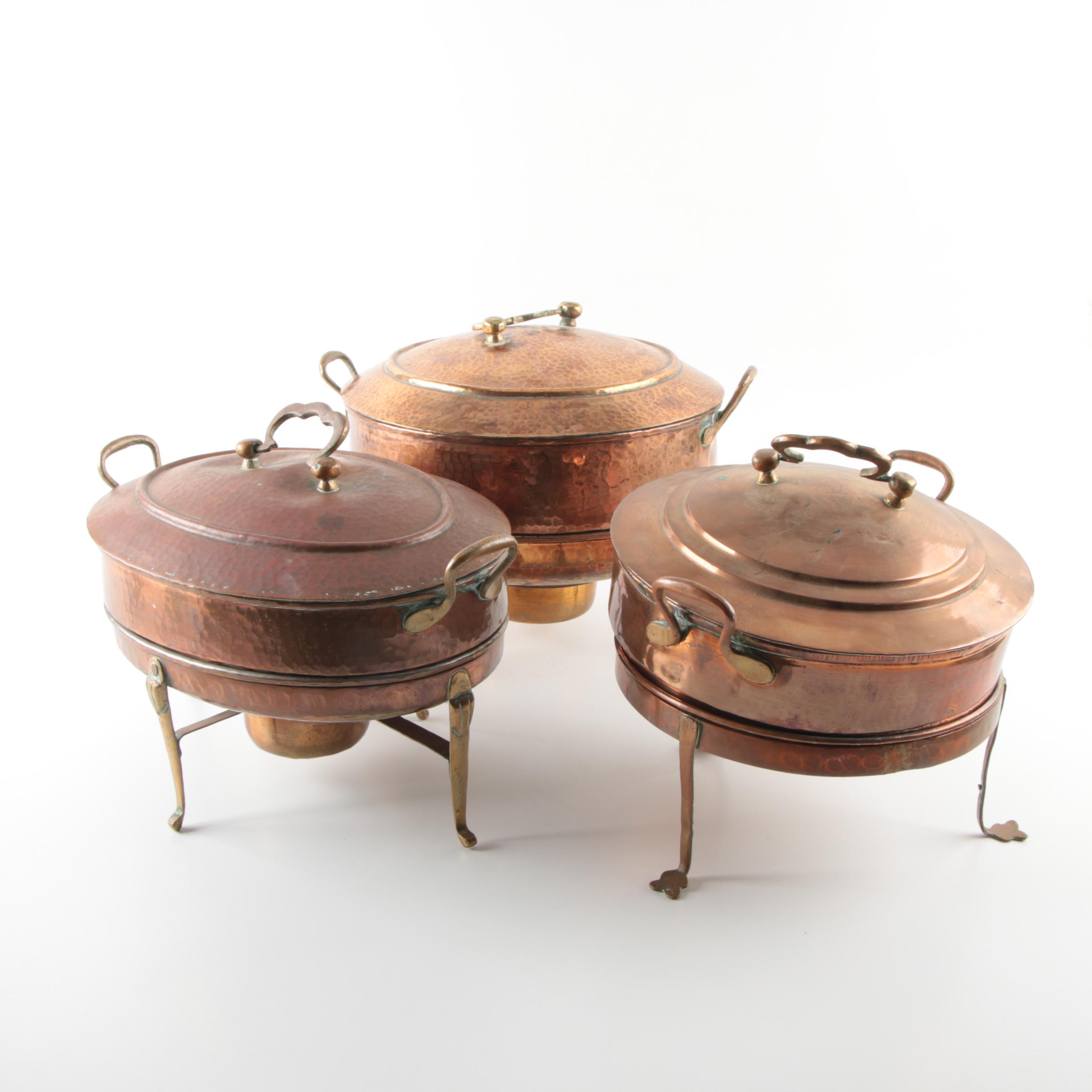 Pakistani Afghan Metal Works "Peshawar" Hammered Copper Chafing Dishes