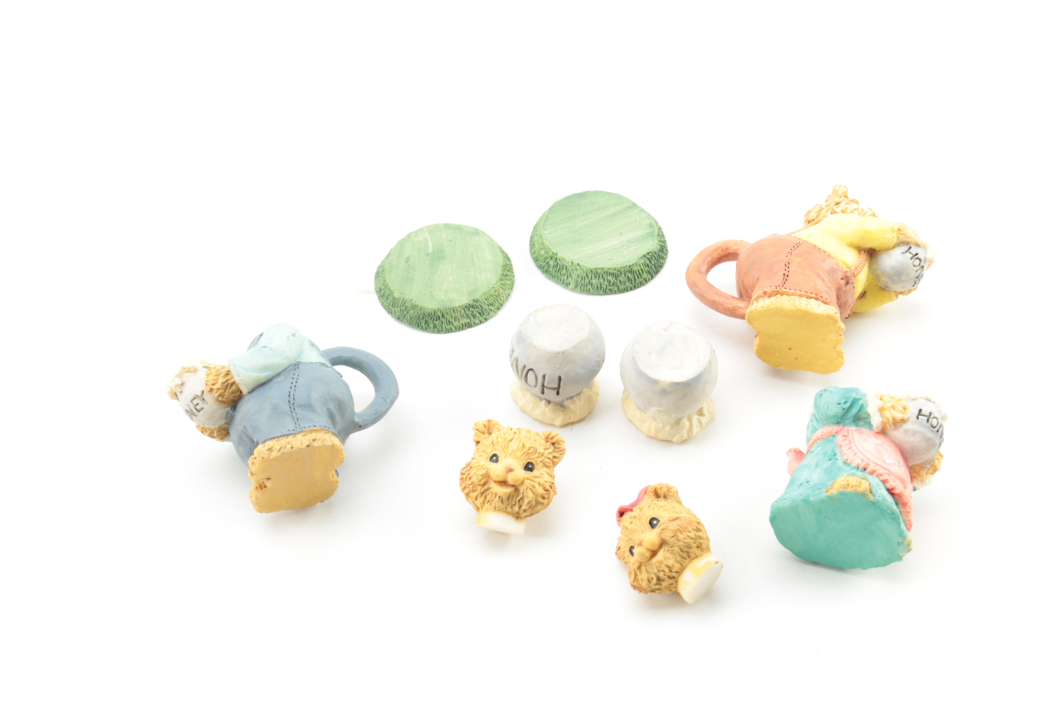 Youngs Inc. Bear Figurine Set, Ceramic Peaches and Box