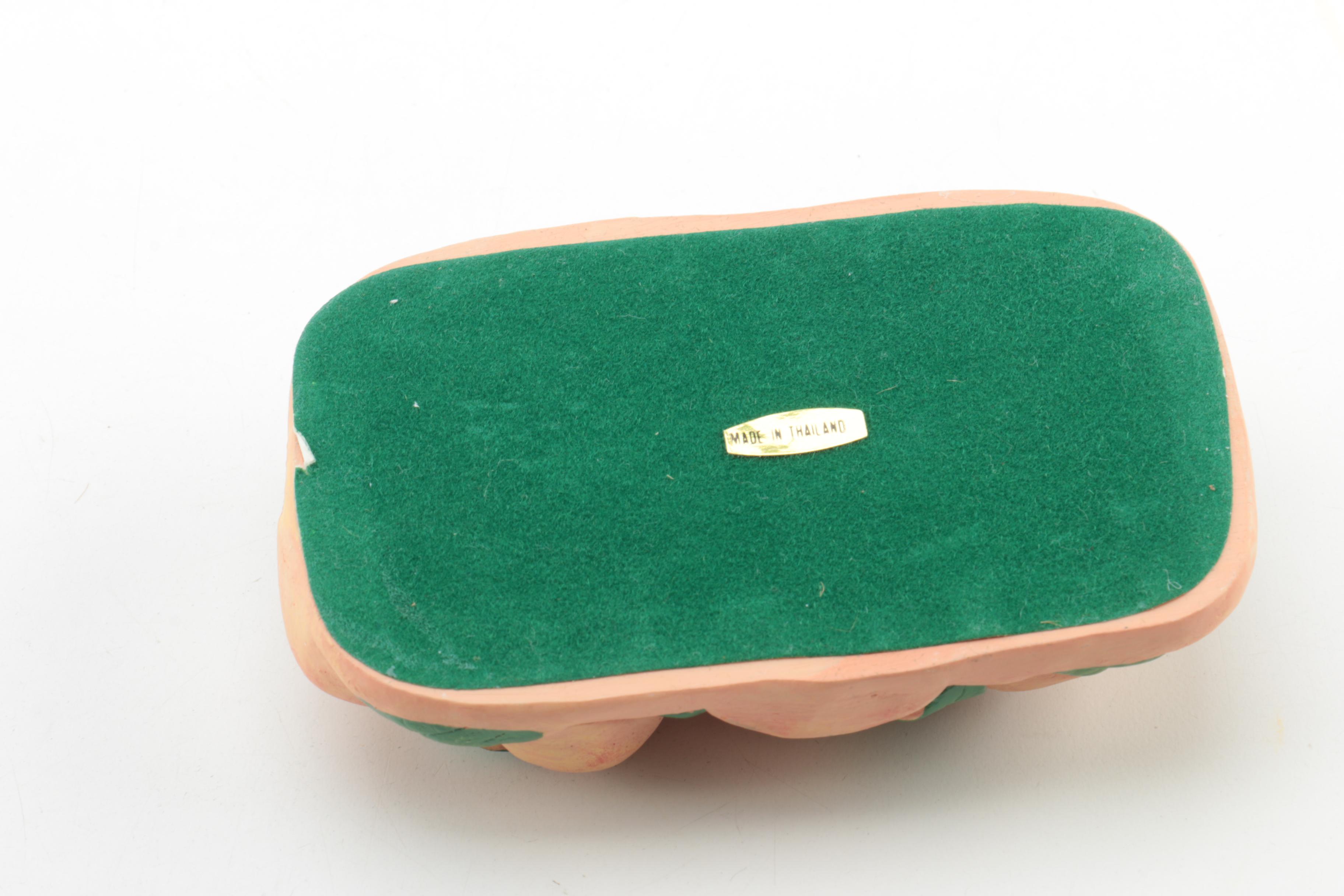 Youngs Inc. Bear Figurine Set, Ceramic Peaches and Box