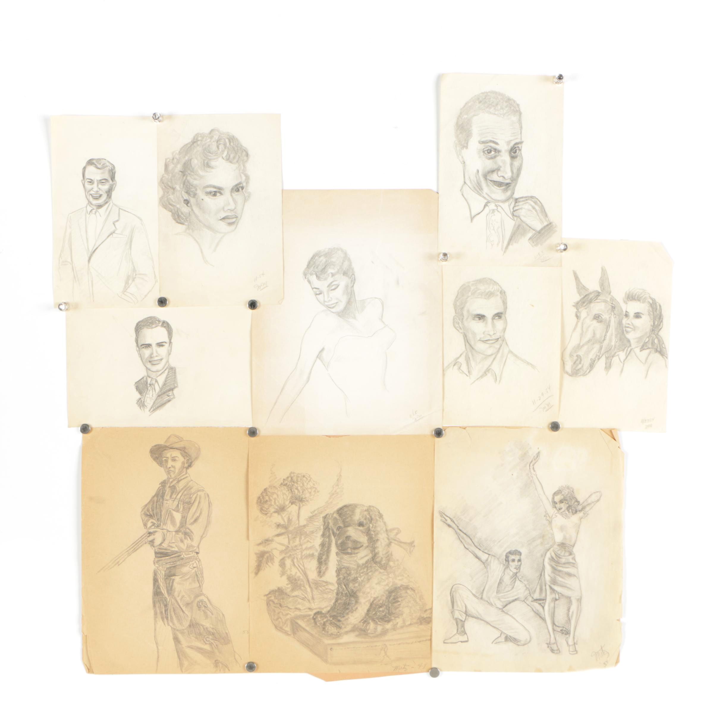 Metz Graphite Sketches Featuring Portraits of Men and Women