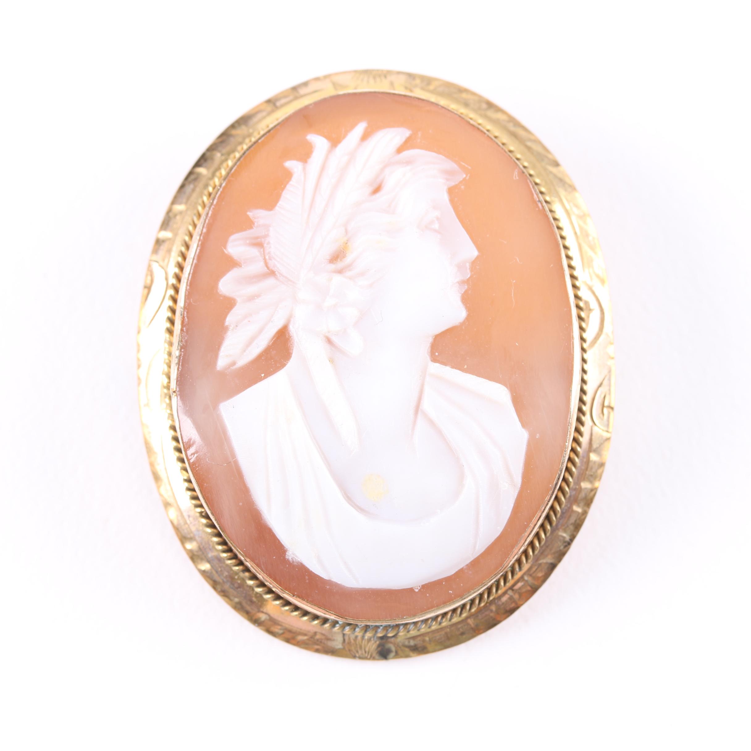 Helmet Shell and Lava Carved Cameo Brooches