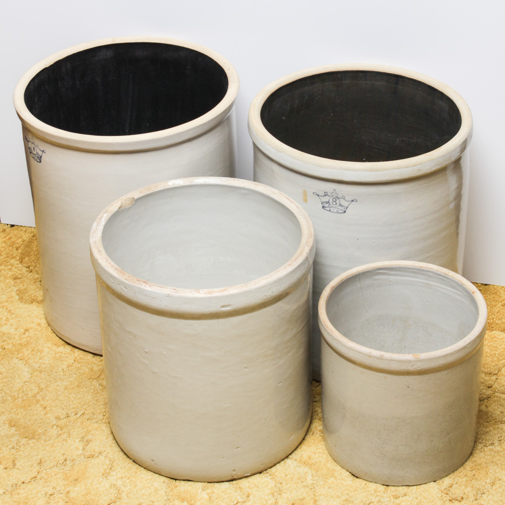 Four Vintage Stoneware Crocks