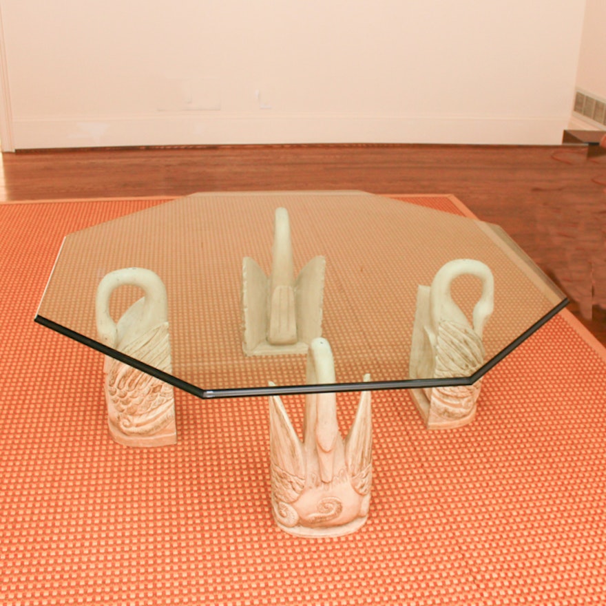 Octagonal Glass Coffee Table with Swan Supports