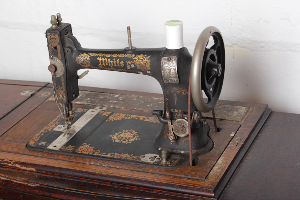 Antique Circa 1890s White Sewing Machine Table