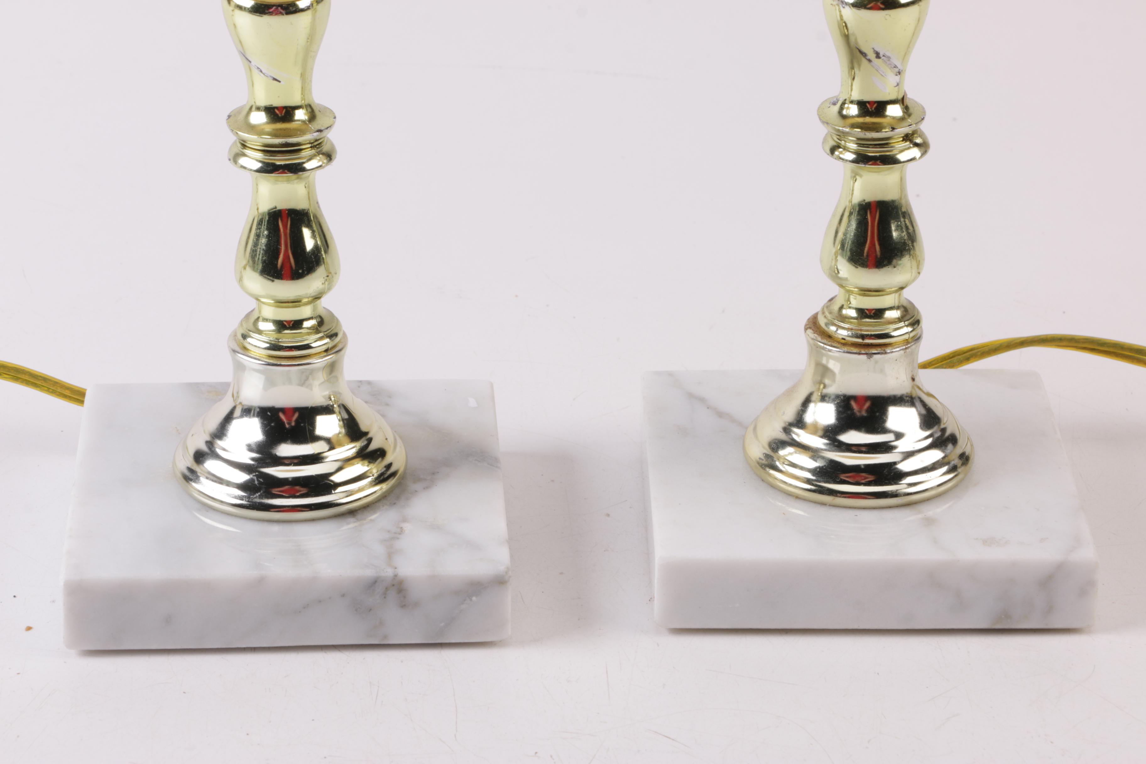 Brass and Marble Candlestick Accent Lamps