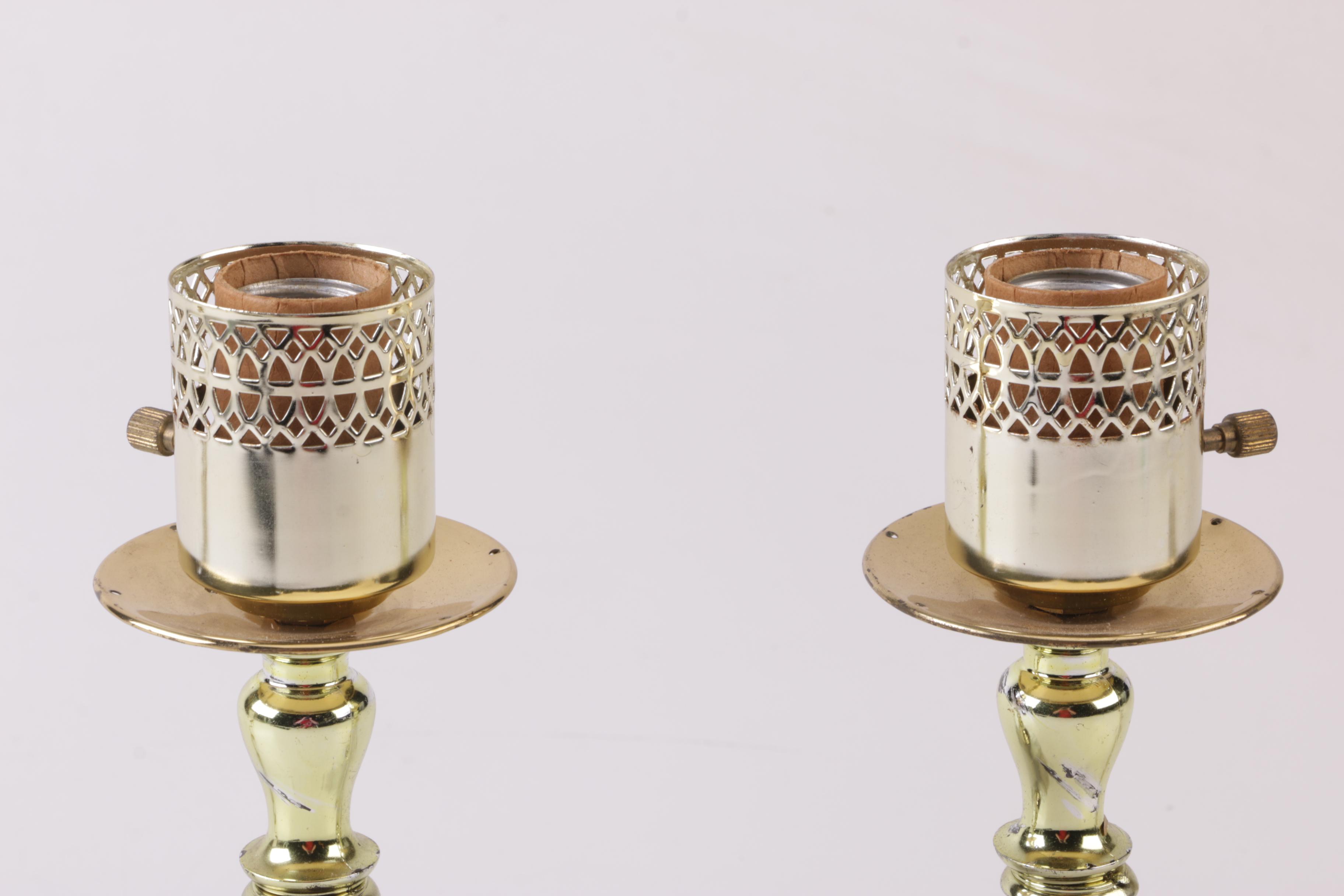 Brass and Marble Candlestick Accent Lamps