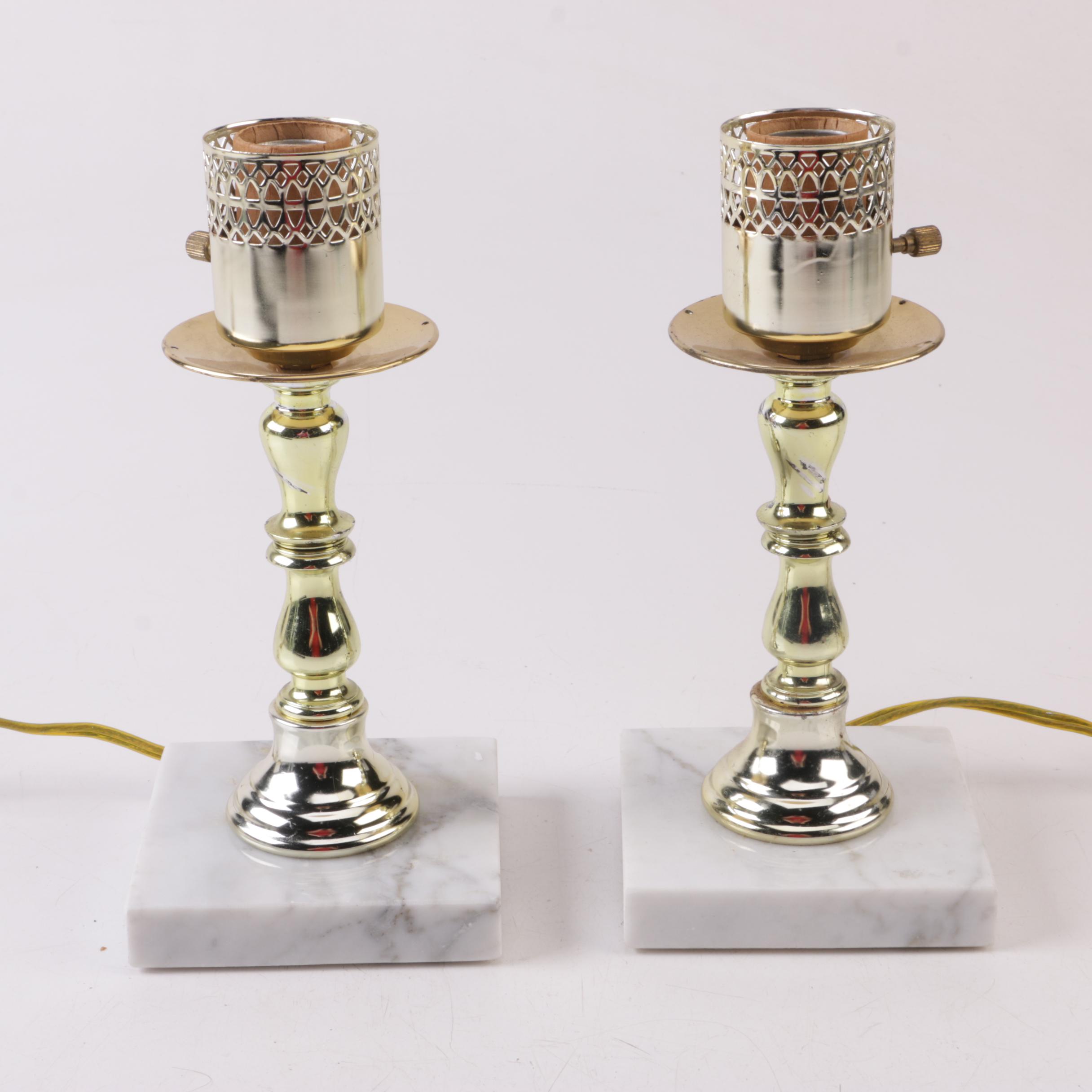 Brass and Marble Candlestick Accent Lamps