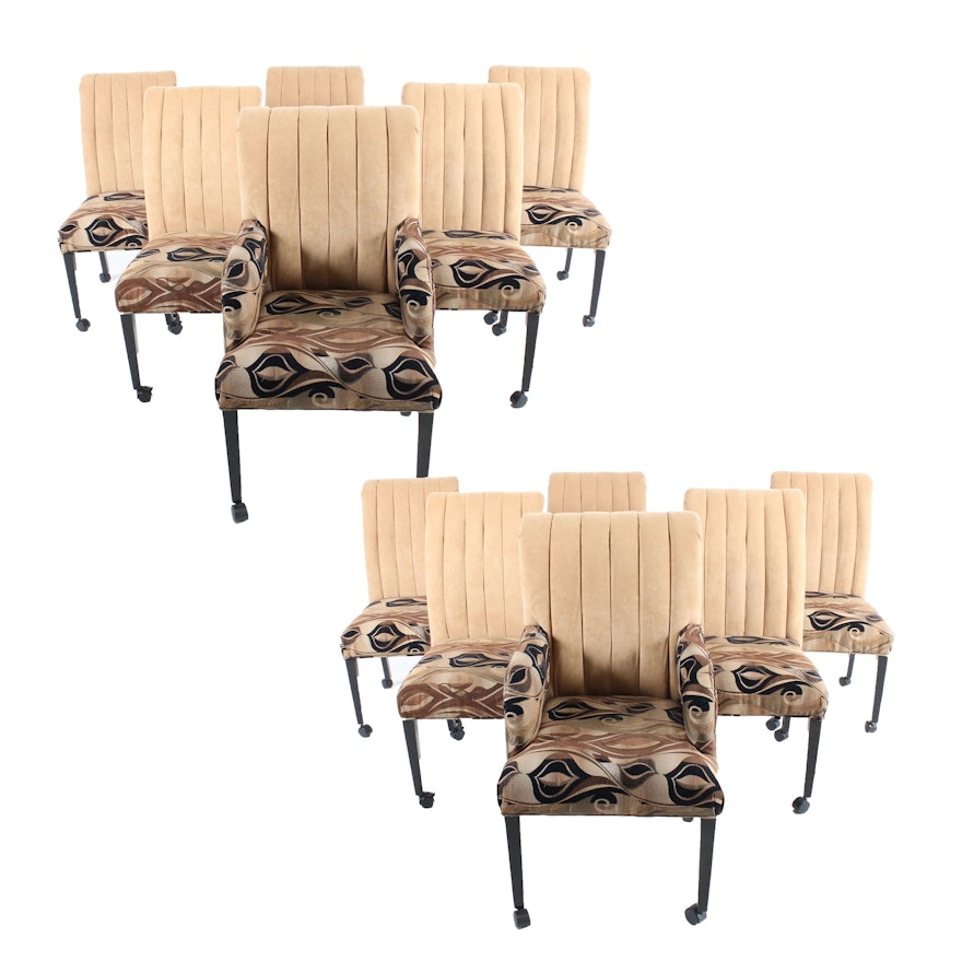 Upholstered High Back Dining Chairs with Casters