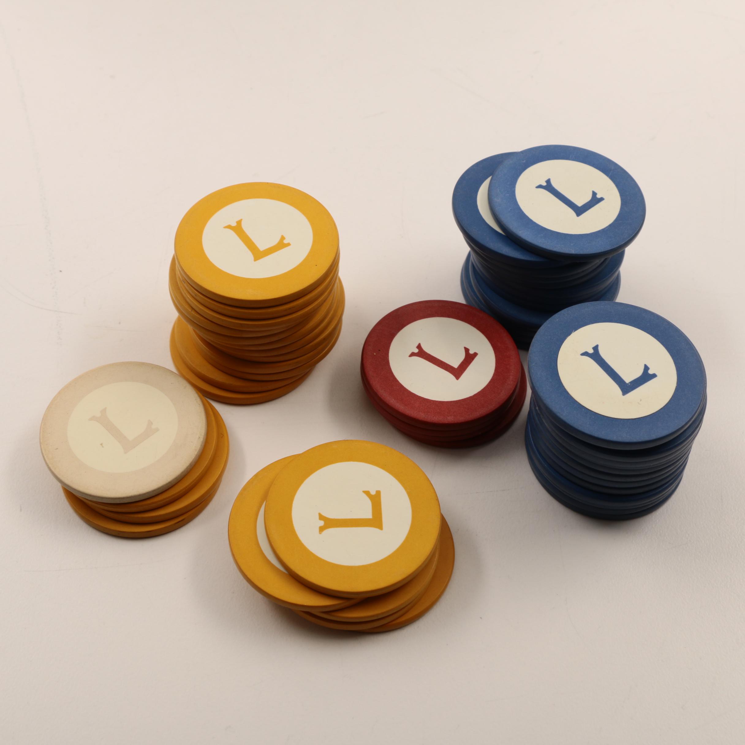 Vintage Poker Chip Set with Wooden Carousel Stand and Lid