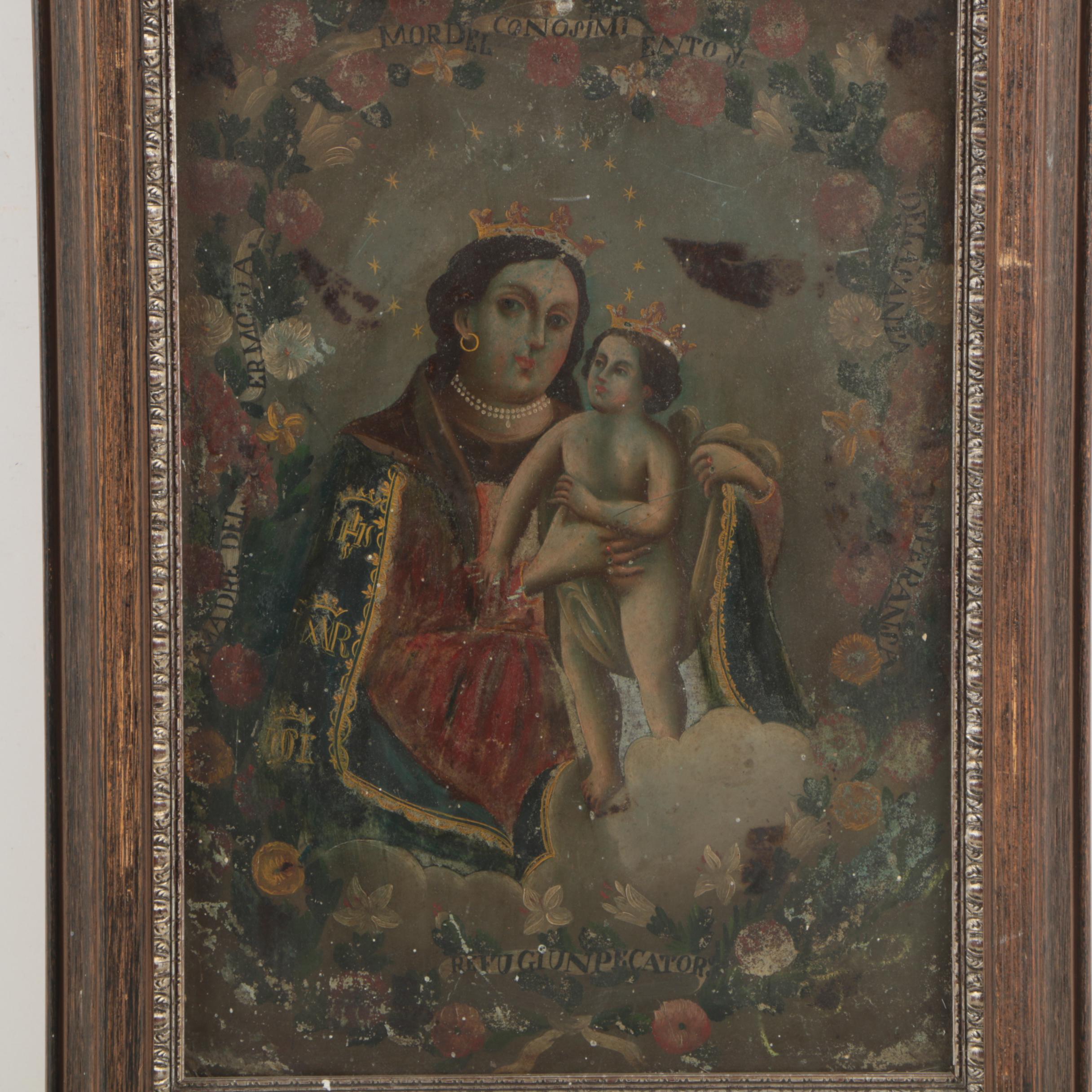 Oil Painting on Metal of the Virgin and Child