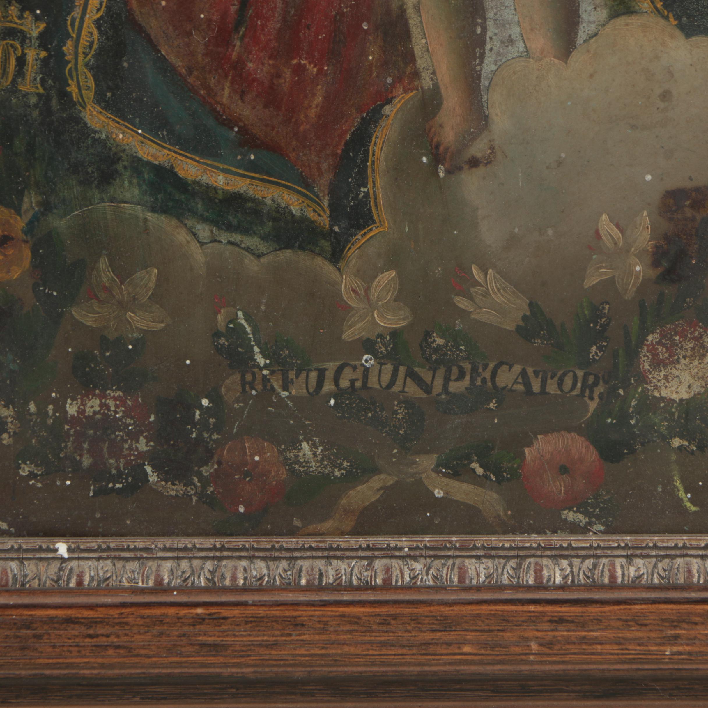 Oil Painting on Metal of the Virgin and Child