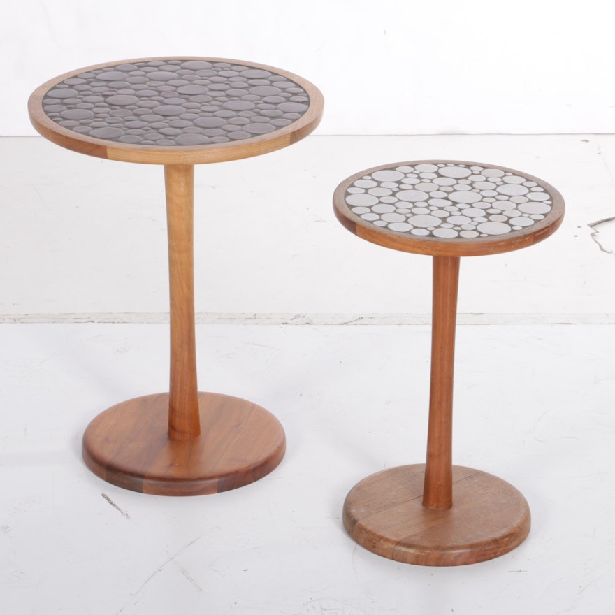 Martz Style Mid Century Modern Teak and Mosaic Accent Tables