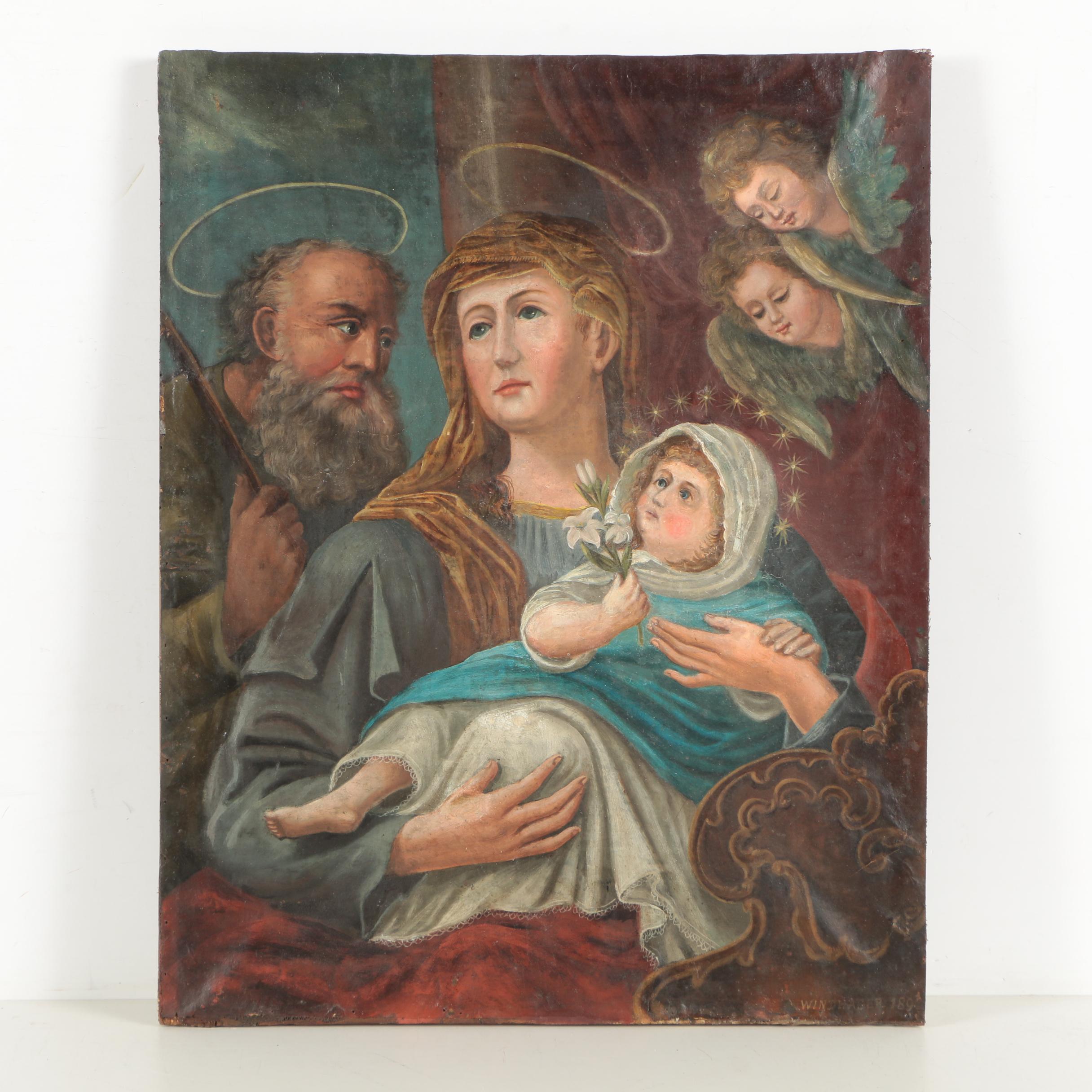 Windhager Antique Oil Painting of the Infant Virgin Mary