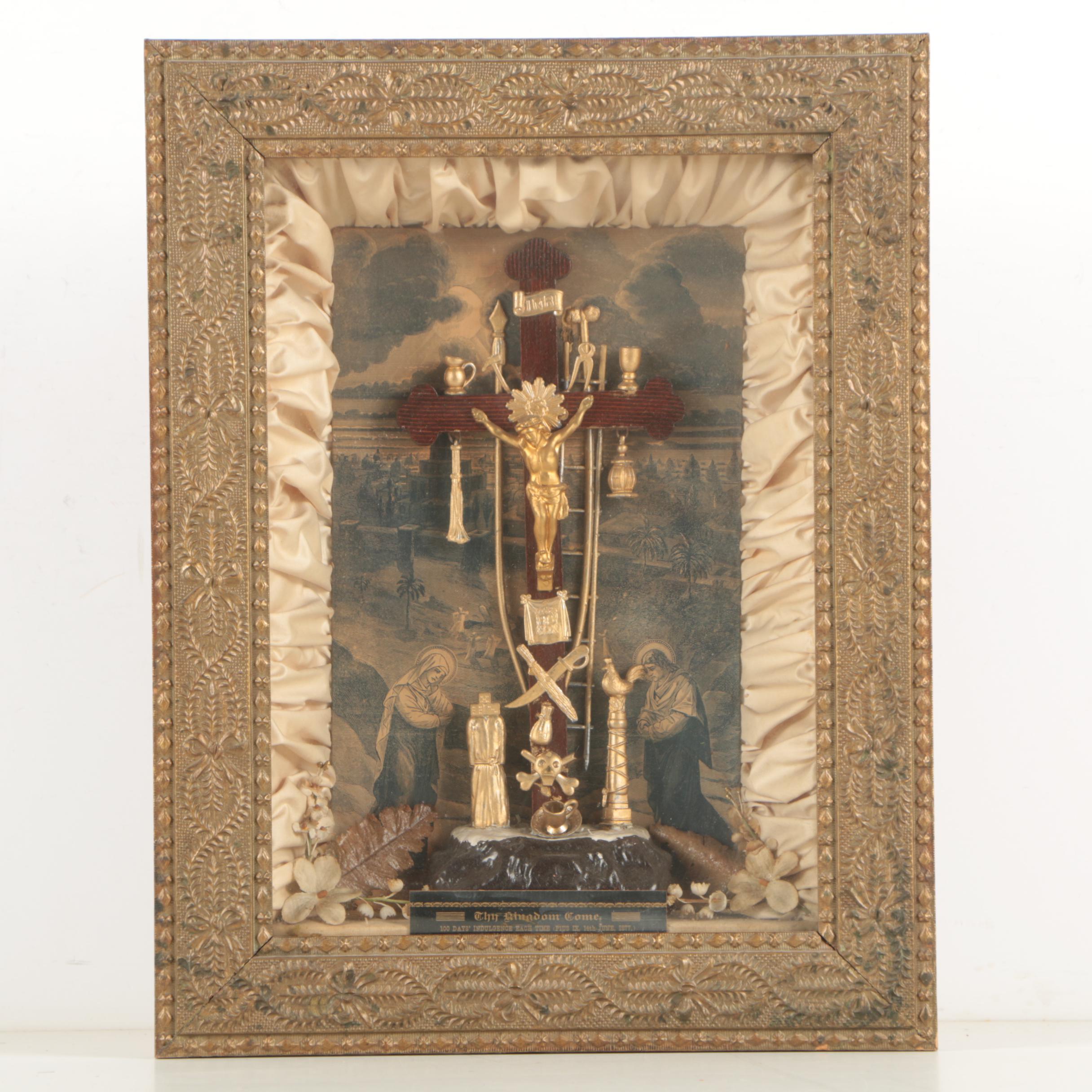 Antique Mixed Media Crucifix Wall Hanging