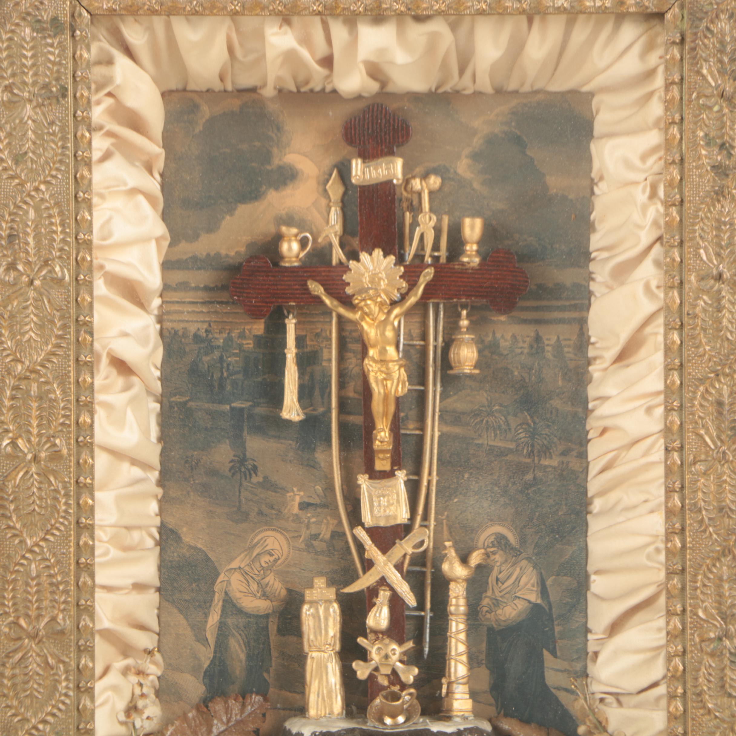 Antique Mixed Media Crucifix Wall Hanging