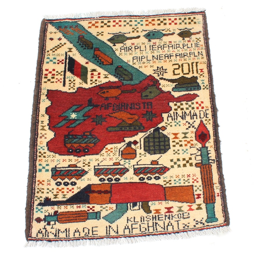 Hand-Knotted Afghani Pictorial War Rug