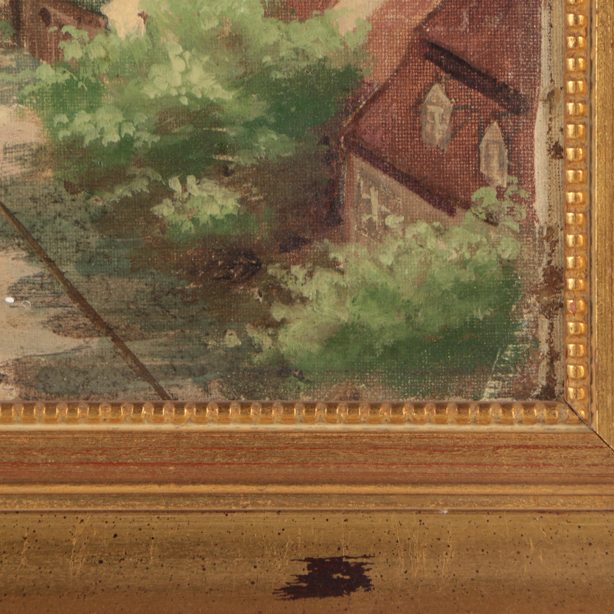 Oil Painting on Canvas of Aachen Germany City Hall and Marketplace